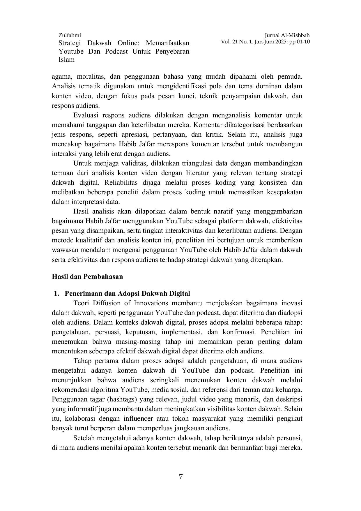 JURIS Strategi Dakwah Online Memanfaatkan Youtube Dan Podcast Untuk Penyebaran Islam