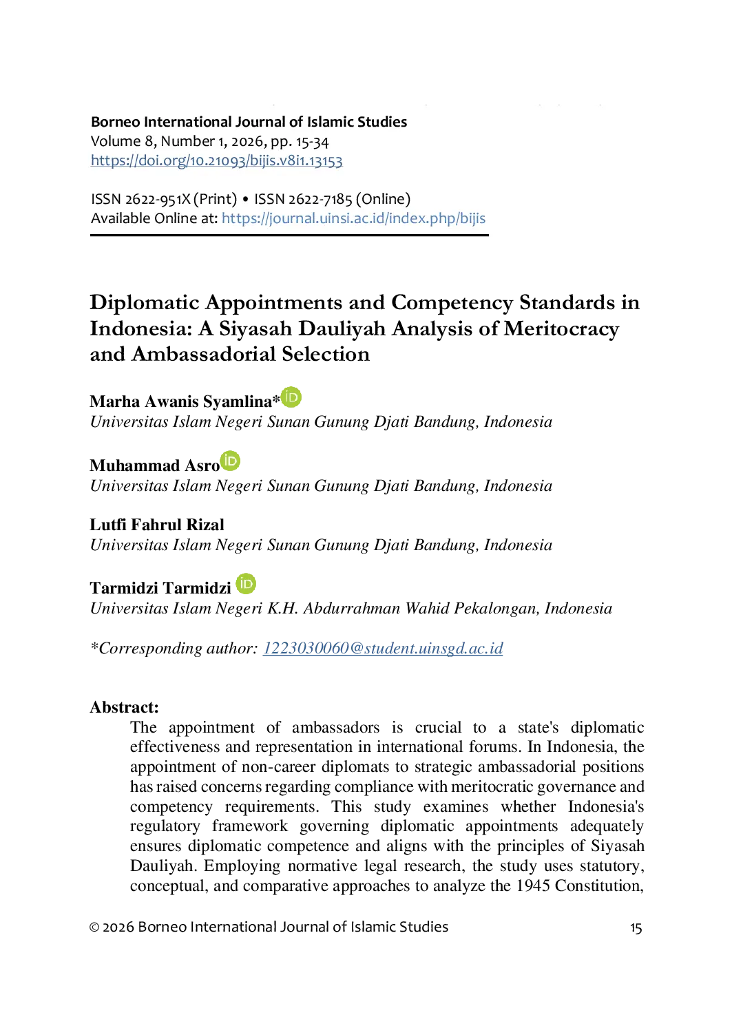 JURIS Diplomatic Appointments and Competency Standards in Indonesia A Siyasah Dauliyah Analysis of Meritocracy and Ambassadorial Selection