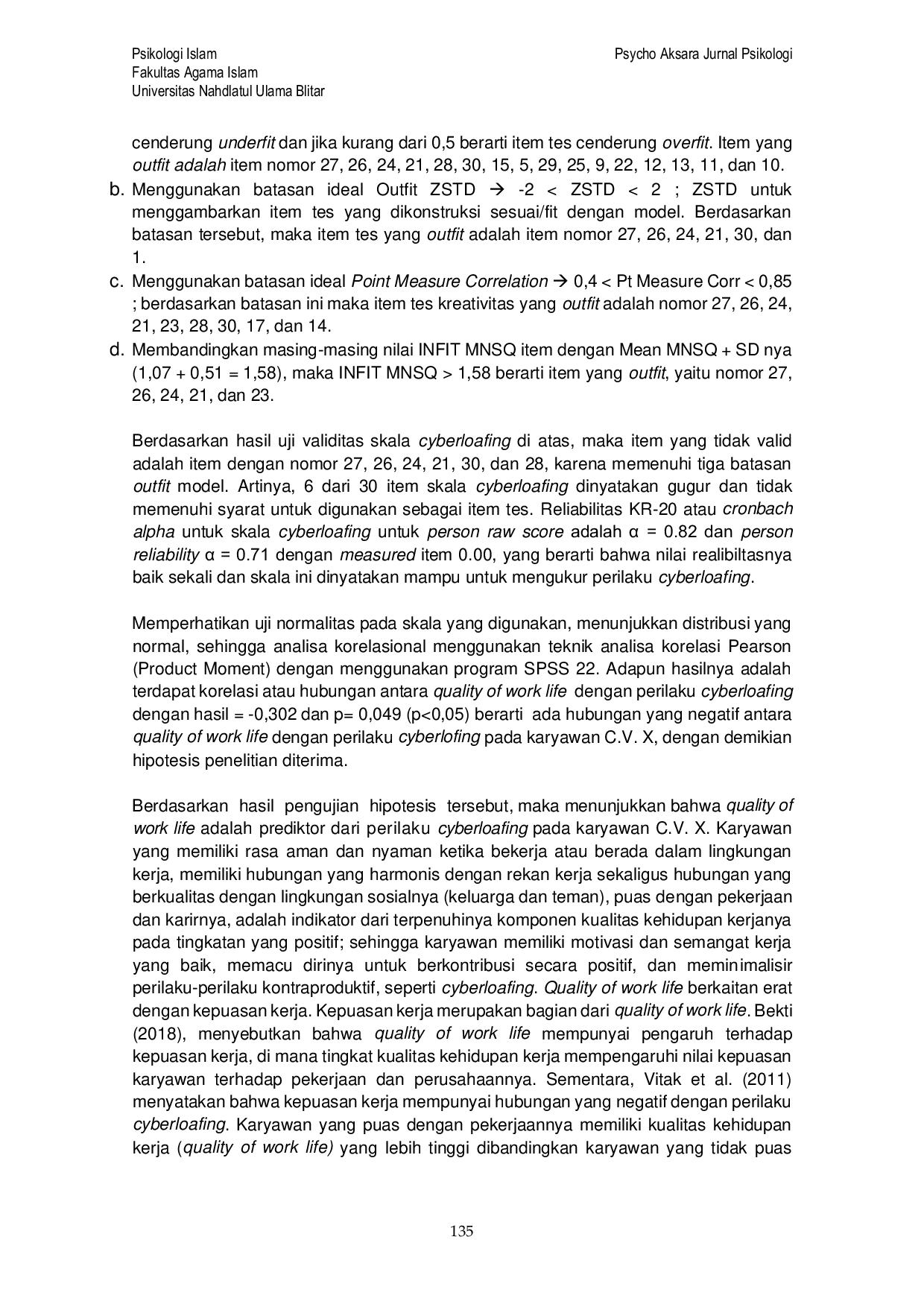 JURIS Quality Of Work Life dan Perilaku Cyberloafing Pada Karyawan