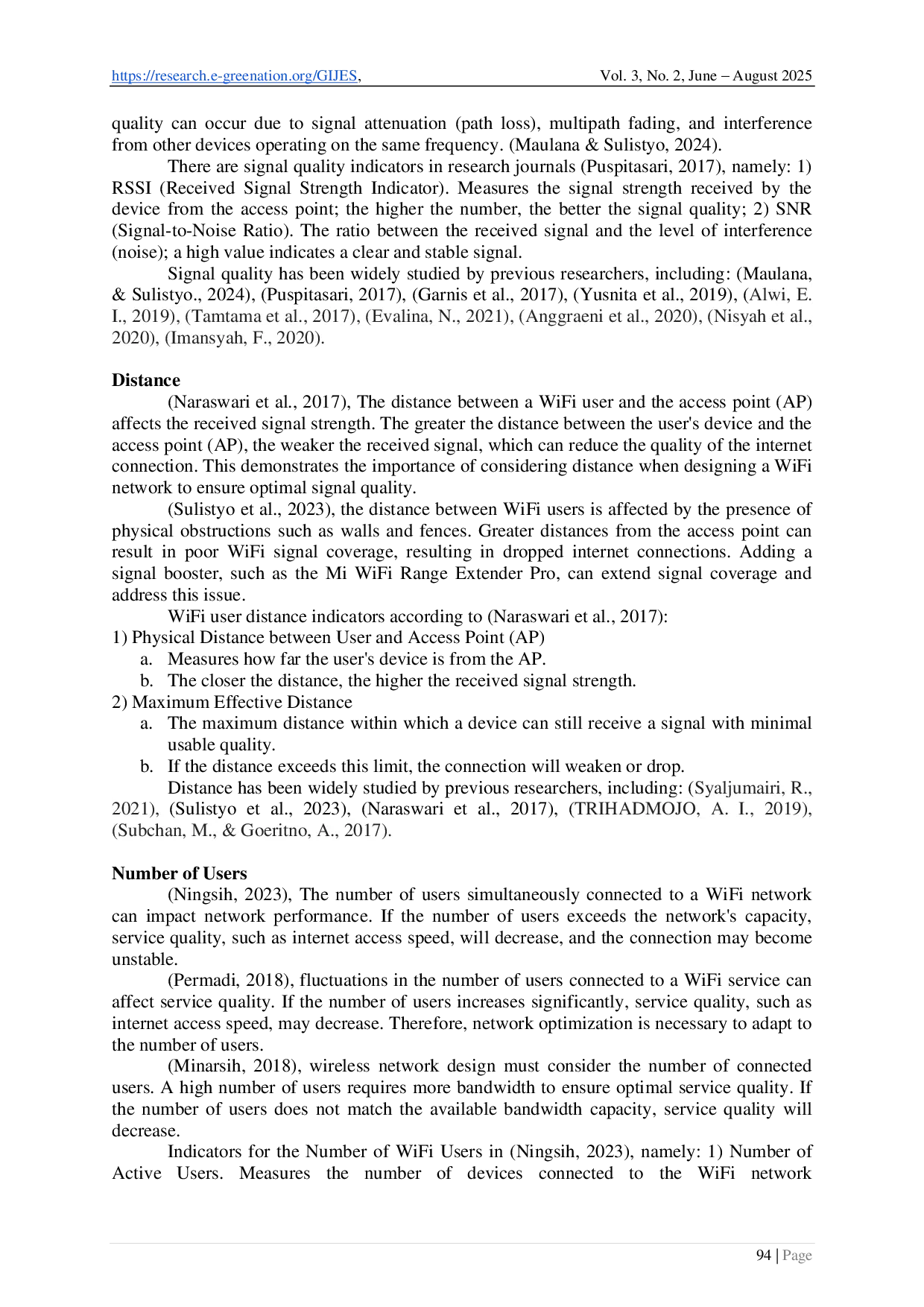 juris Factors Distance and Number of Users on WiFi Network Signal Quality