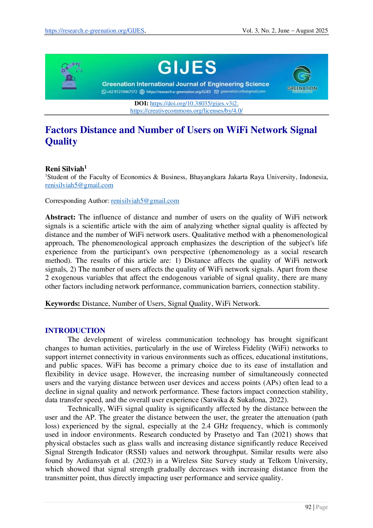 juris Factors Distance and Number of Users on WiFi Network Signal Quality