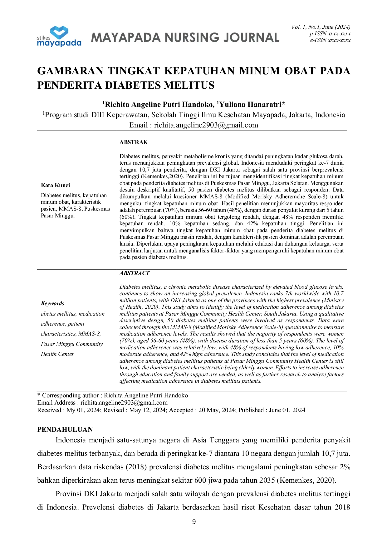 JURIS Gambarannya Tingkat Kepatuhan Minum Obat Pada Penderita Diabetes Melitus