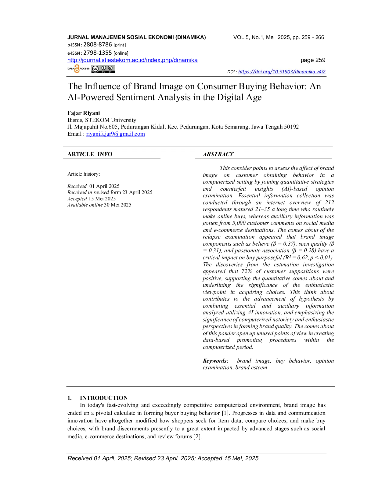 JURIS The Influence of Brand Image on Consumer Buying Behavior An AI Powered Sentiment Analysis in the Digital Age