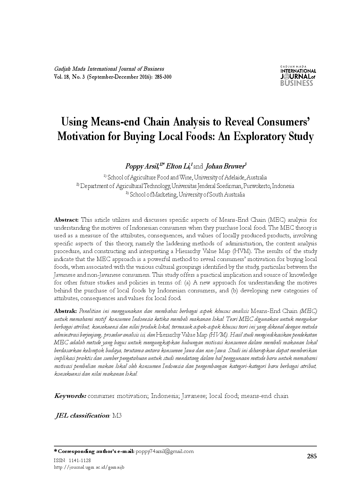 juris Using means end chain analysis to reveal consumers motivation for buying local foods An exploratory study