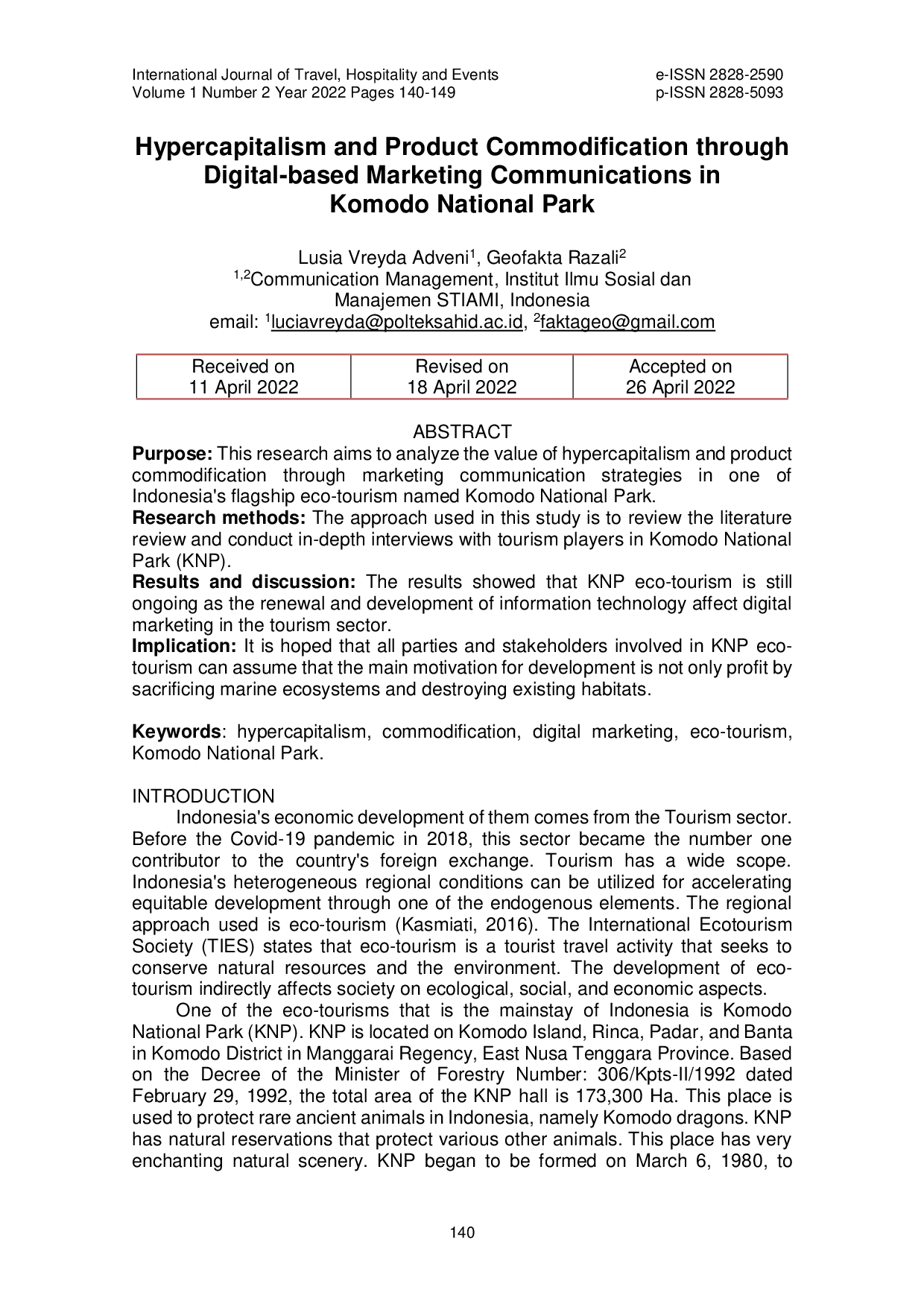 JURIS Hypercapitalism and Product Commodification through Digital based Marketing Communications in Komodo National Park
