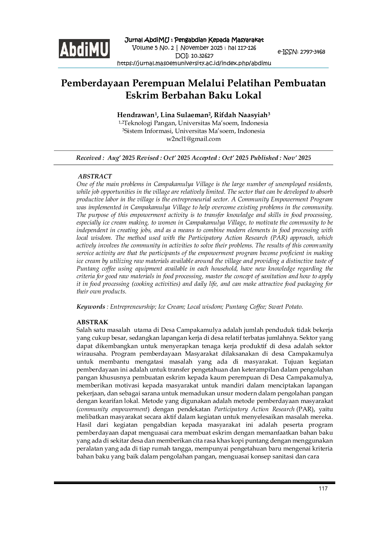 JURIS Pemberdayaan Perempuan Melalui Pelatihan Pembuatan Eskrim Berbahan Baku Lokal