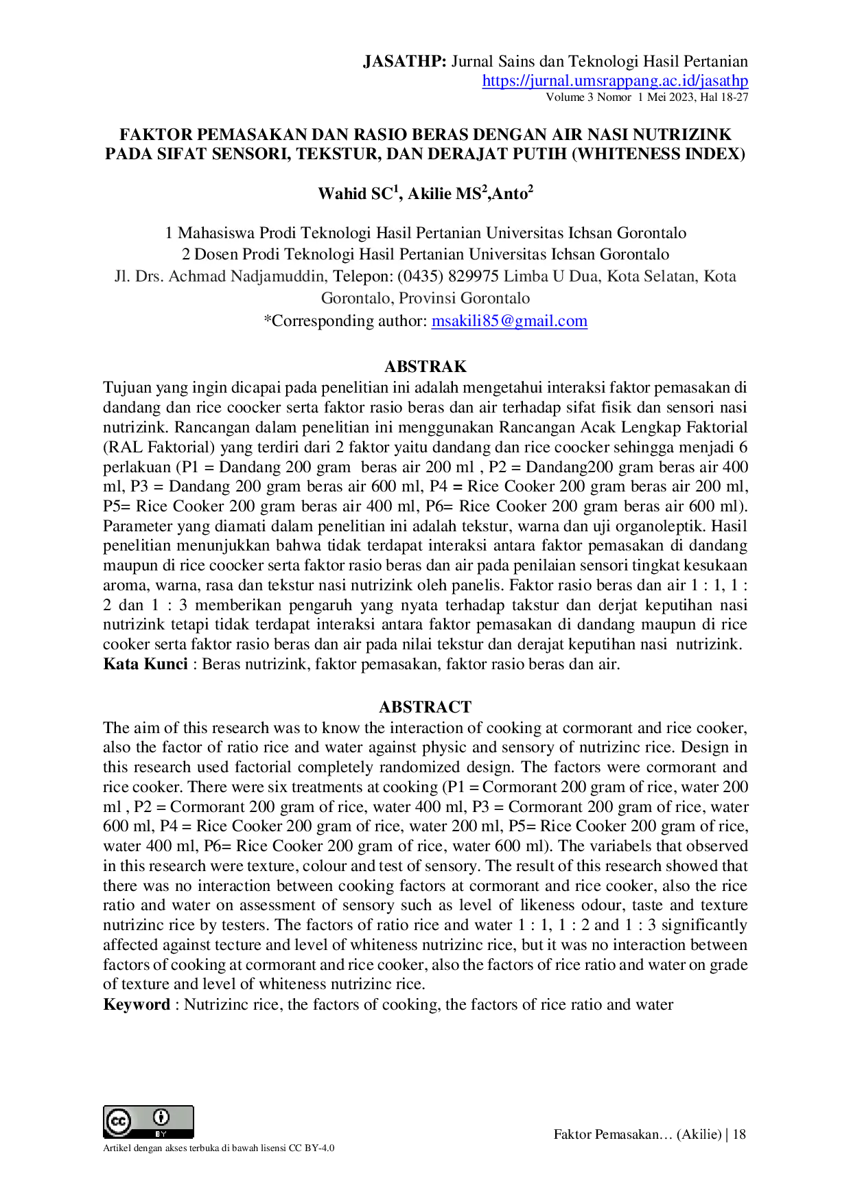 JURIS Faktor Pemasakan dan Rasio Beras dengan Air Nasi Nutrizink pada Sifat Sensori Tekstur dan Derajat Putih Whiteness Index