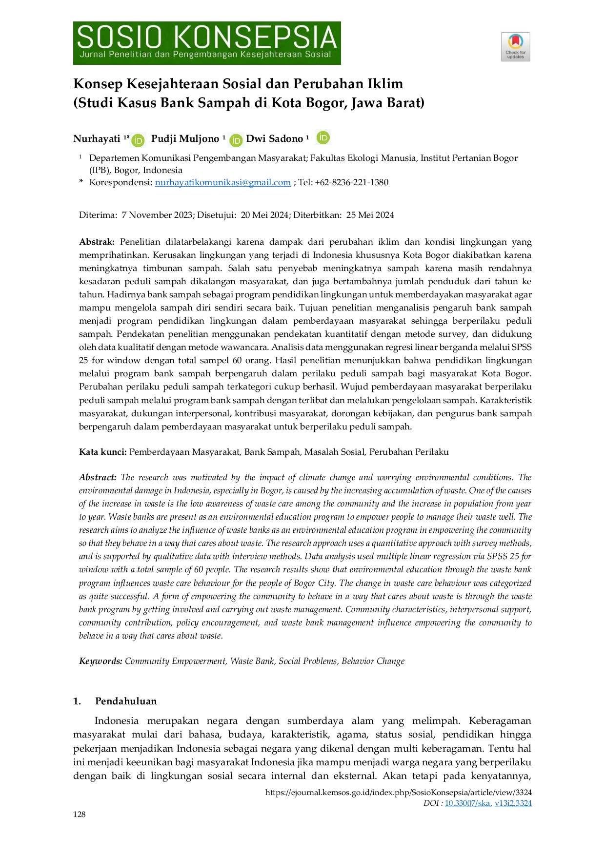 JURIS Konsep Kesejahteraan Sosial dan Perubahan Iklim Studi Kasus Bank Sampah di Kota Bogor Jawa Barat