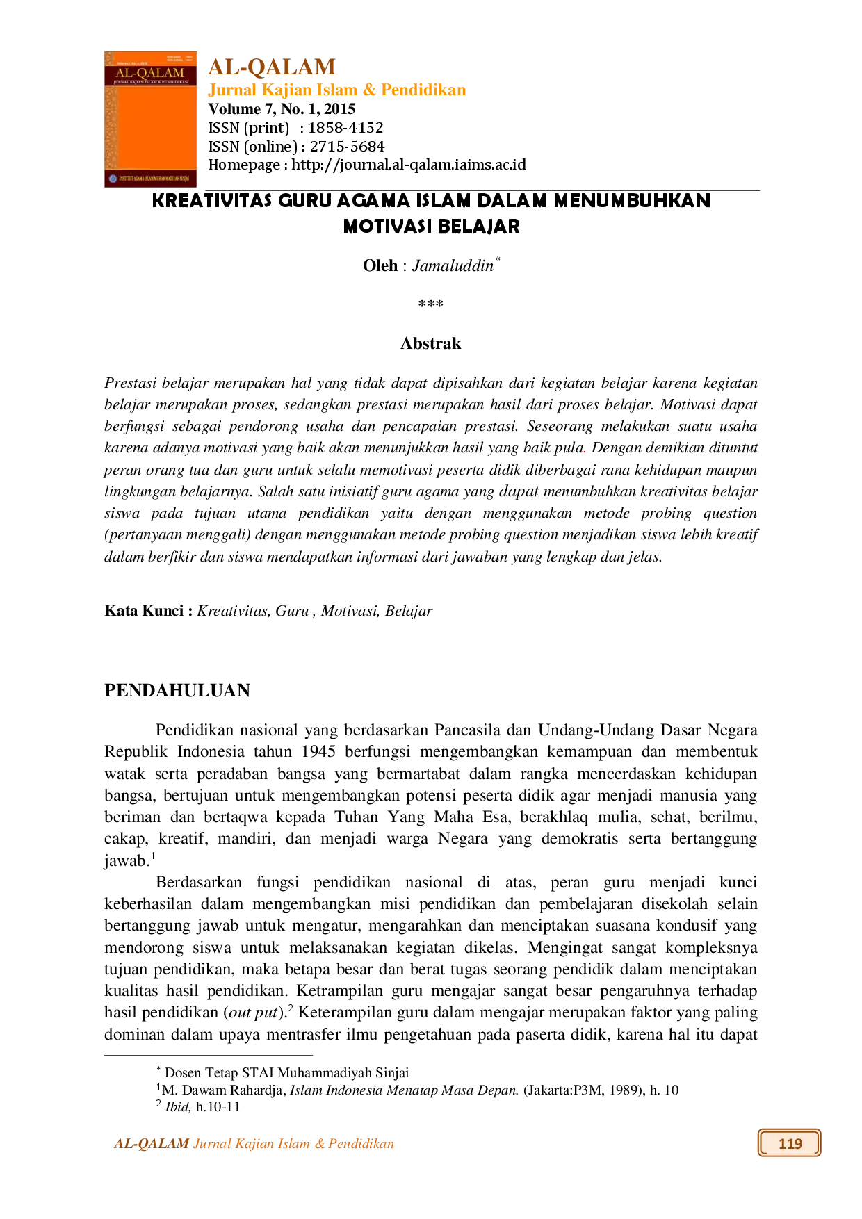 juris Kreativitas Guru Agama Islam Dalam Menumbuhkan Motivasi Belajar