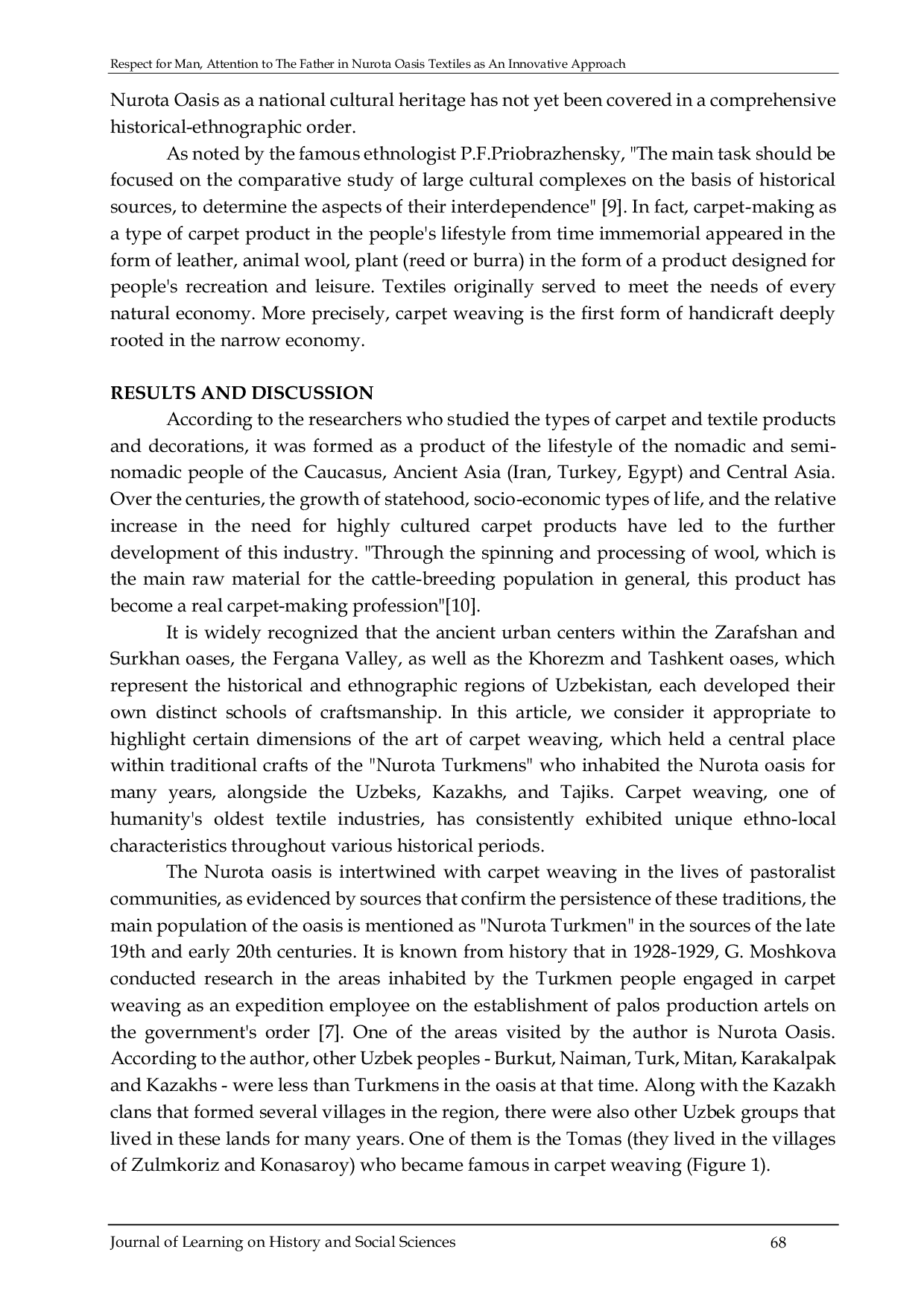 JURIS Respect For Man Attention To The Father In Nurota Oasis Textiles As An Innovative Approach