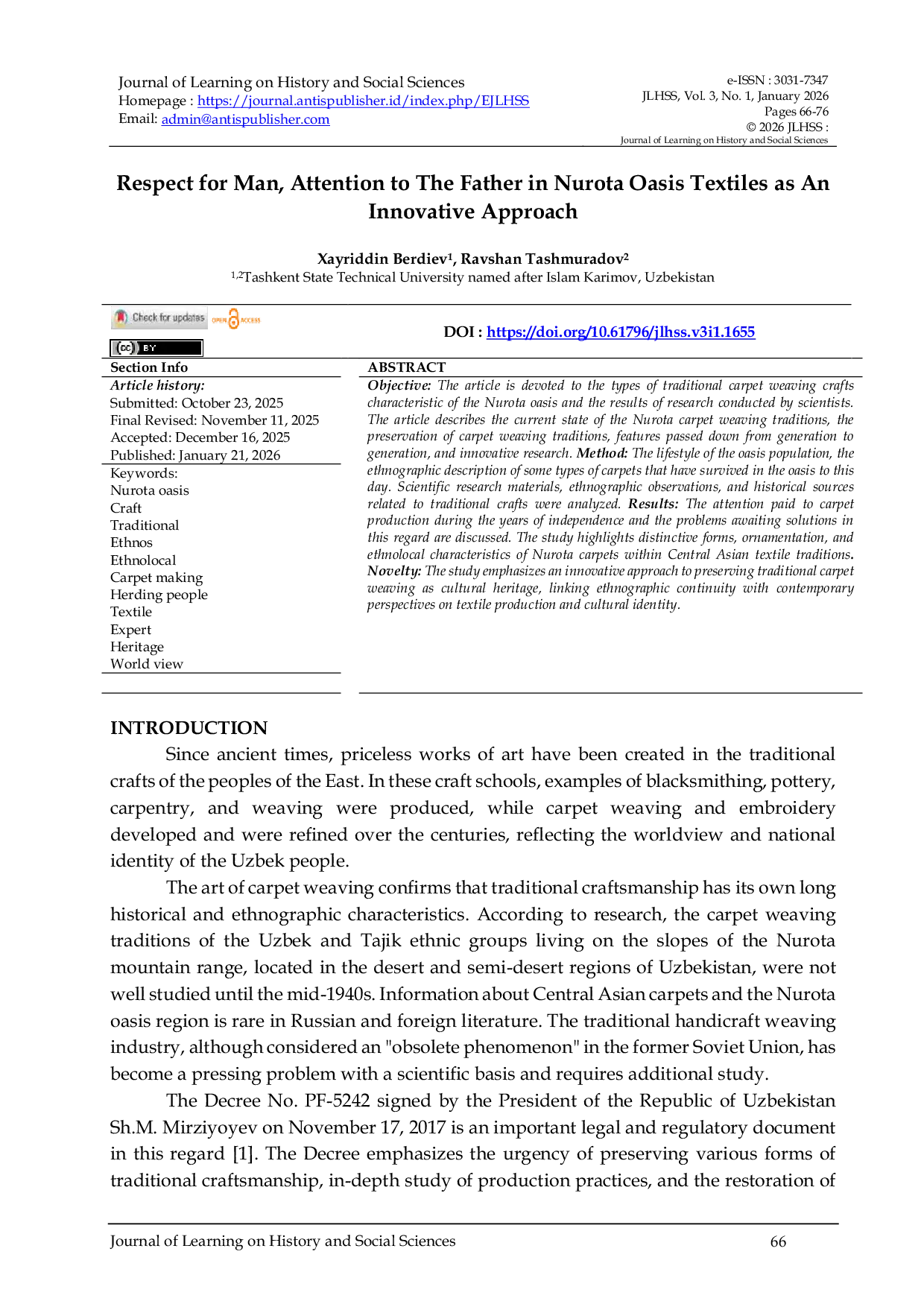 JURIS Respect For Man Attention To The Father In Nurota Oasis Textiles As An Innovative Approach