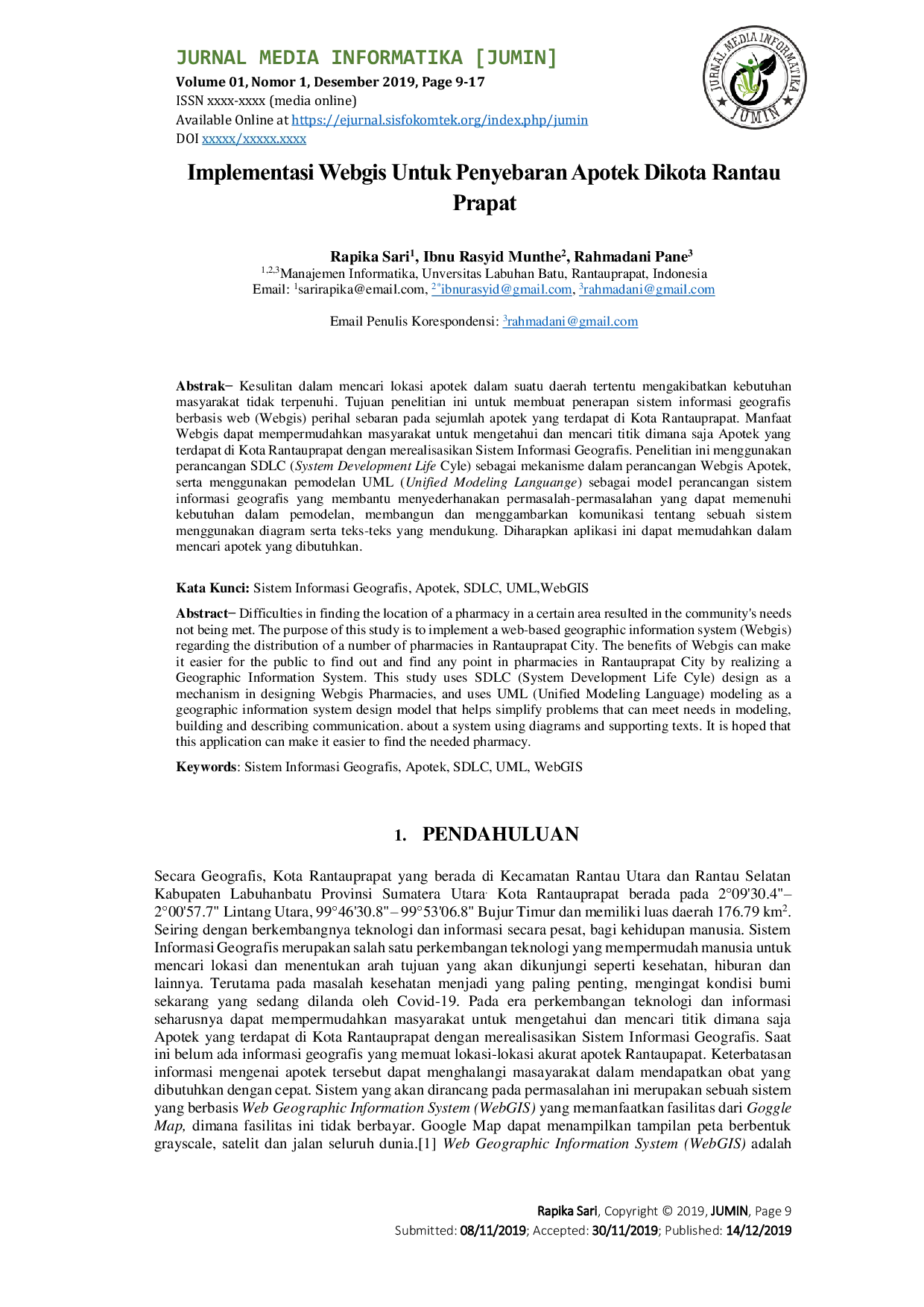 JURIS Implementasi Webgis Untuk Penyebaran Apotek Dikota Rantau Prapat
