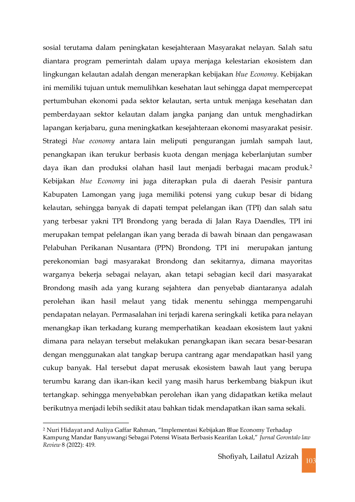 JURIS Implementasi Blue Economy Dalam Meningkatkan Kesejahteraan Masyarakat Nelayan Perspektif Maqashid Syariah Studi Kasus Pada TPI Brondong