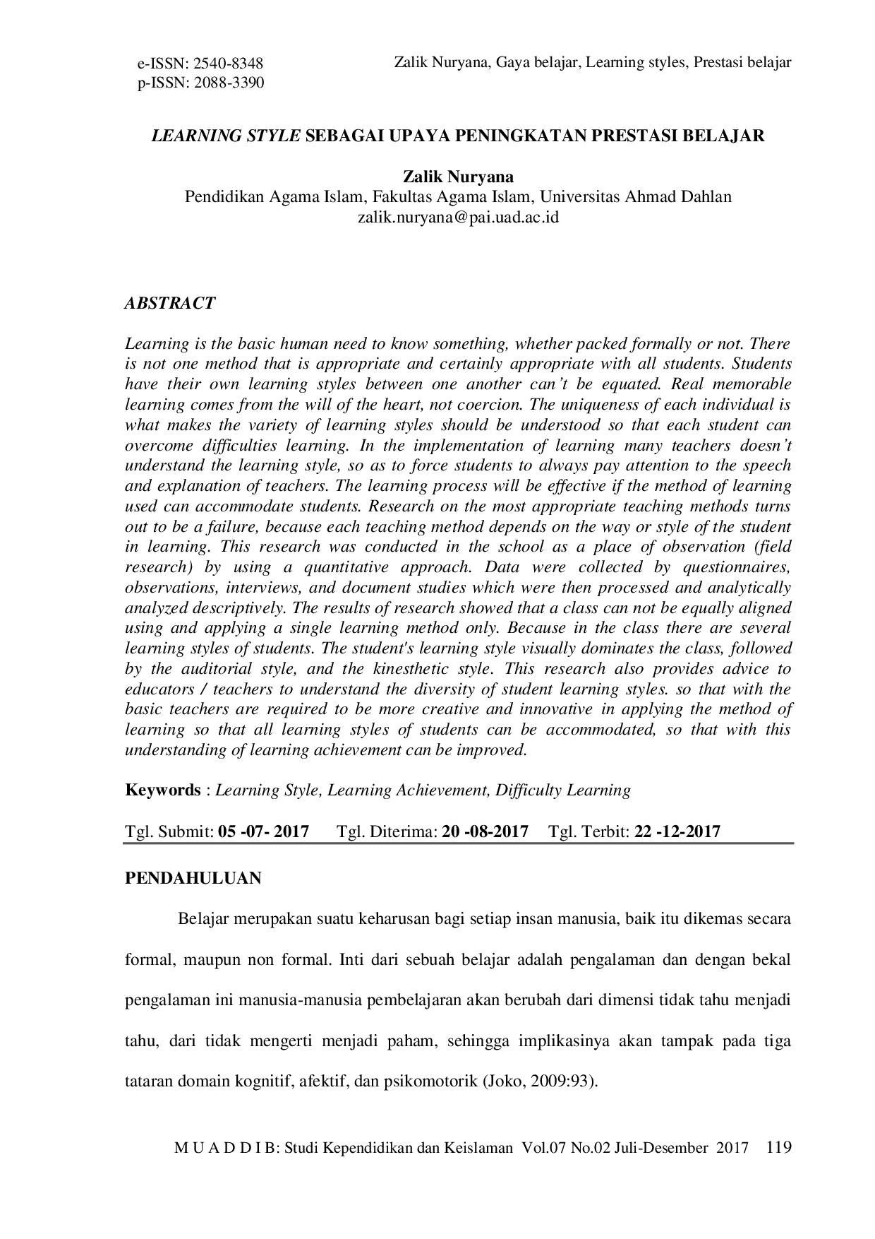 JURIS Learning Style Sebagai Upaya Peningkatan Prestasi Belajar