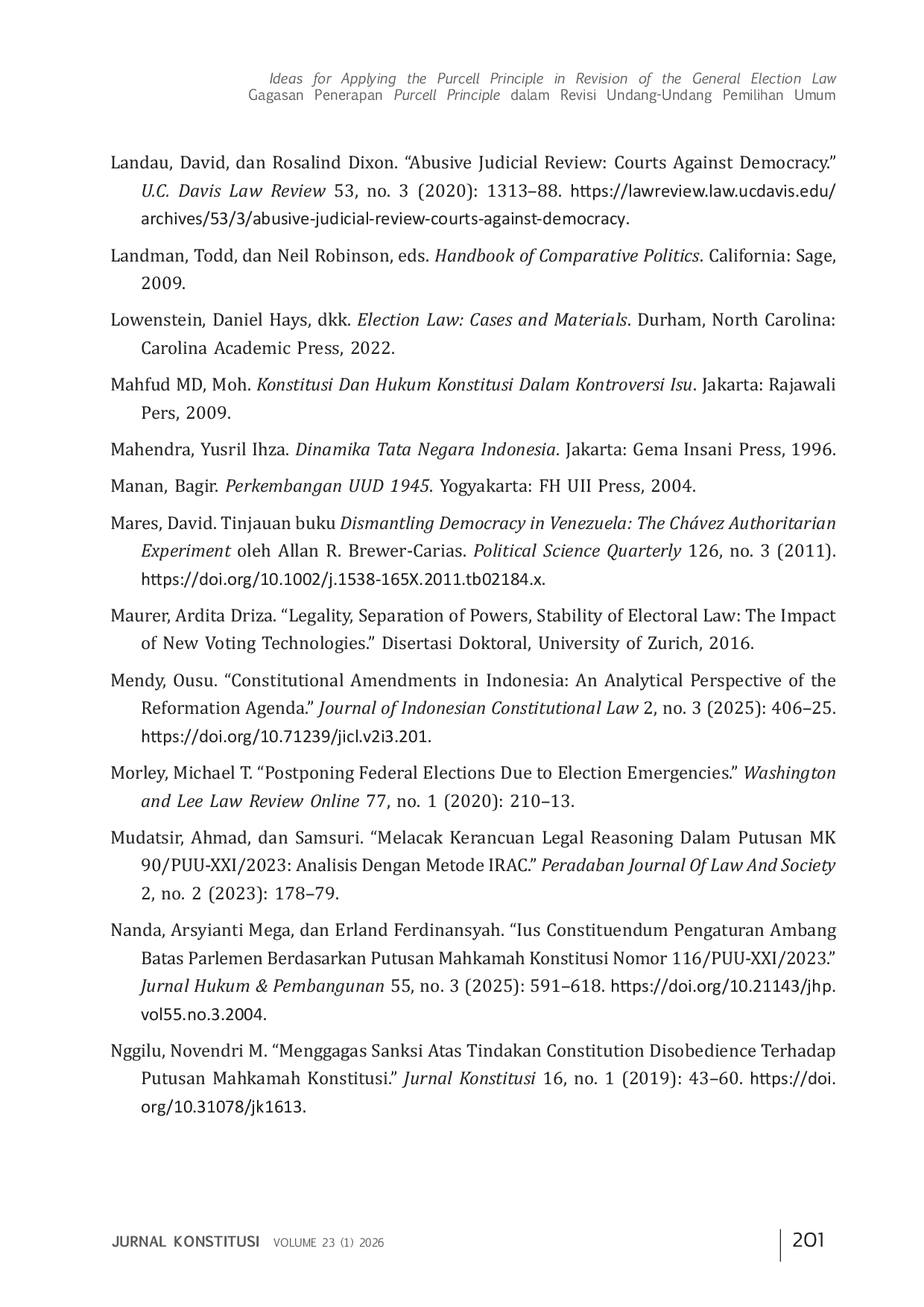 JURIS Gagasan Penerapan Purcell Principle Dalam Revisi UndangAcUndang Pemilihan Umum