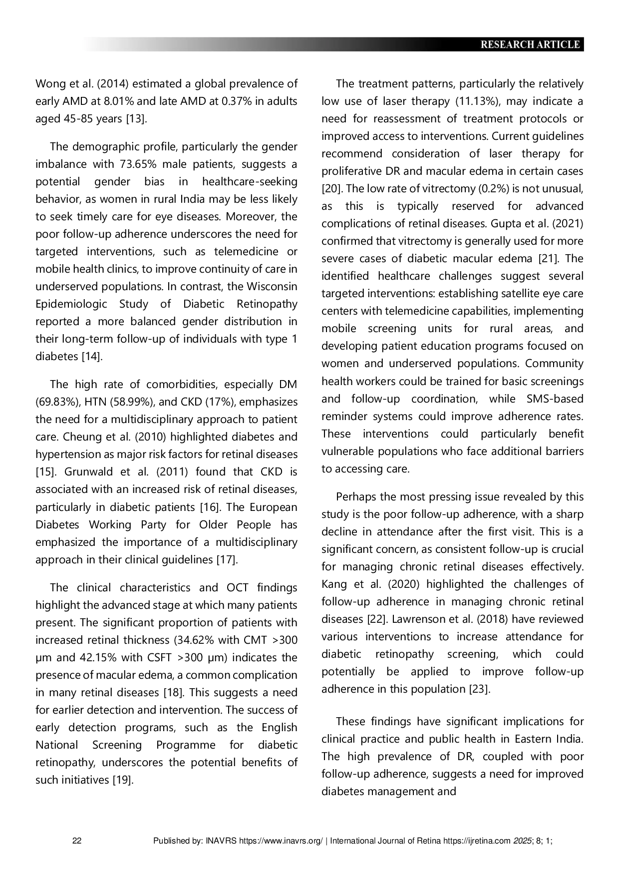 JURIS Prevalence and Demographic Patterns of Diabetic Retinopathy Retinal Vein Occlusion and Age Related Macular Degeneration in Eastern India An Epidemiological Study