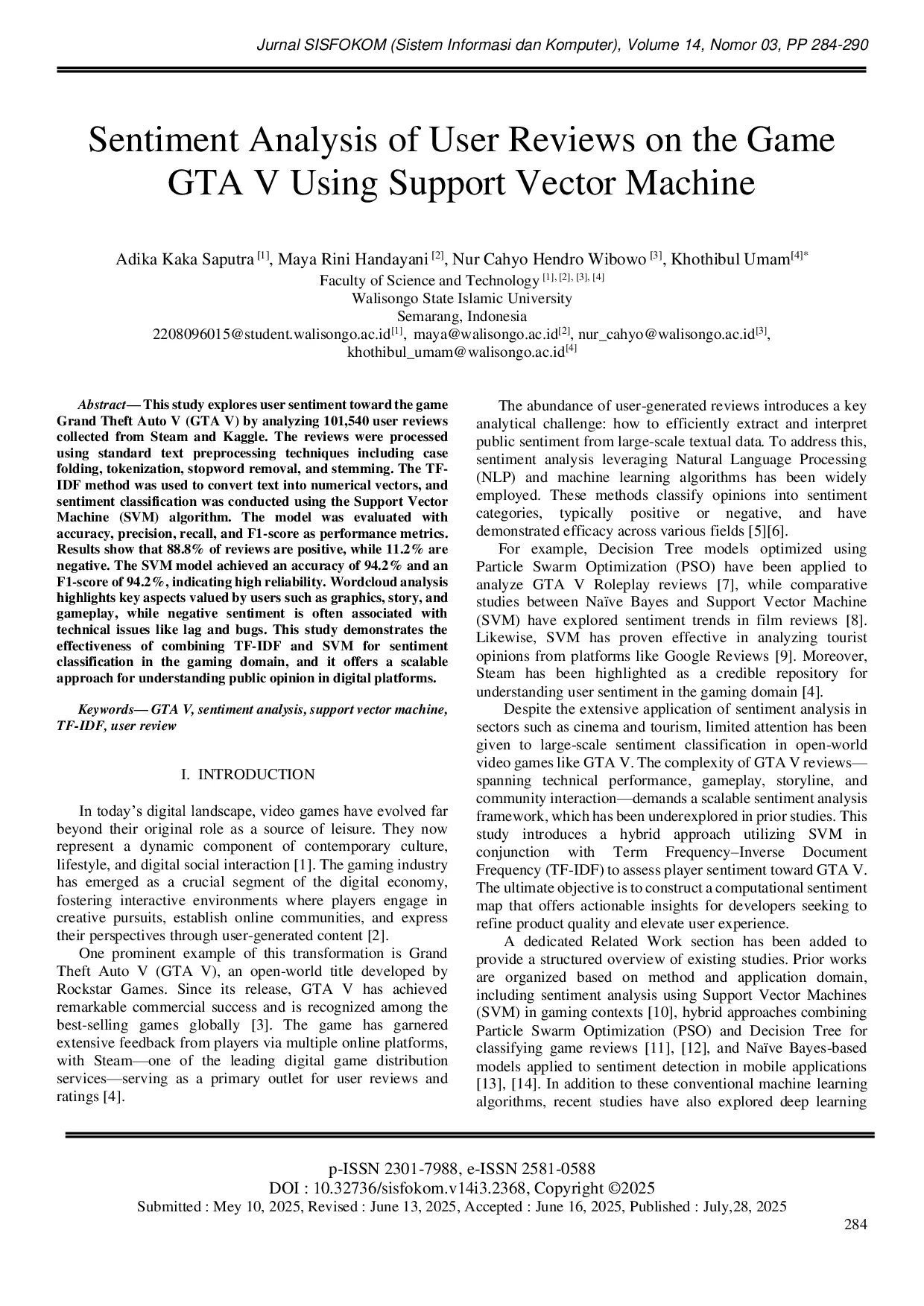 JURIS Sentiment Analysis of User Reviews on the Game GTA V Using Support Vector Machine