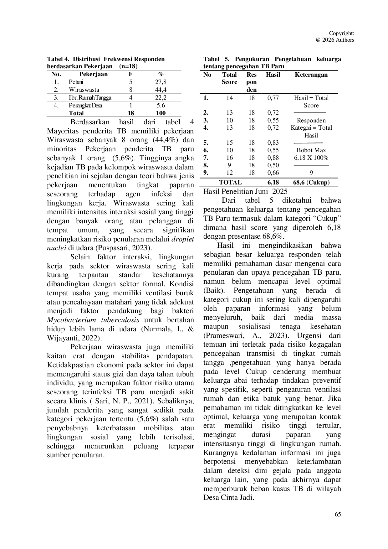 JURIS Pengetahuan Keluarga Tentang Pencegahan Dan Penularan Penyakit Tb Paru