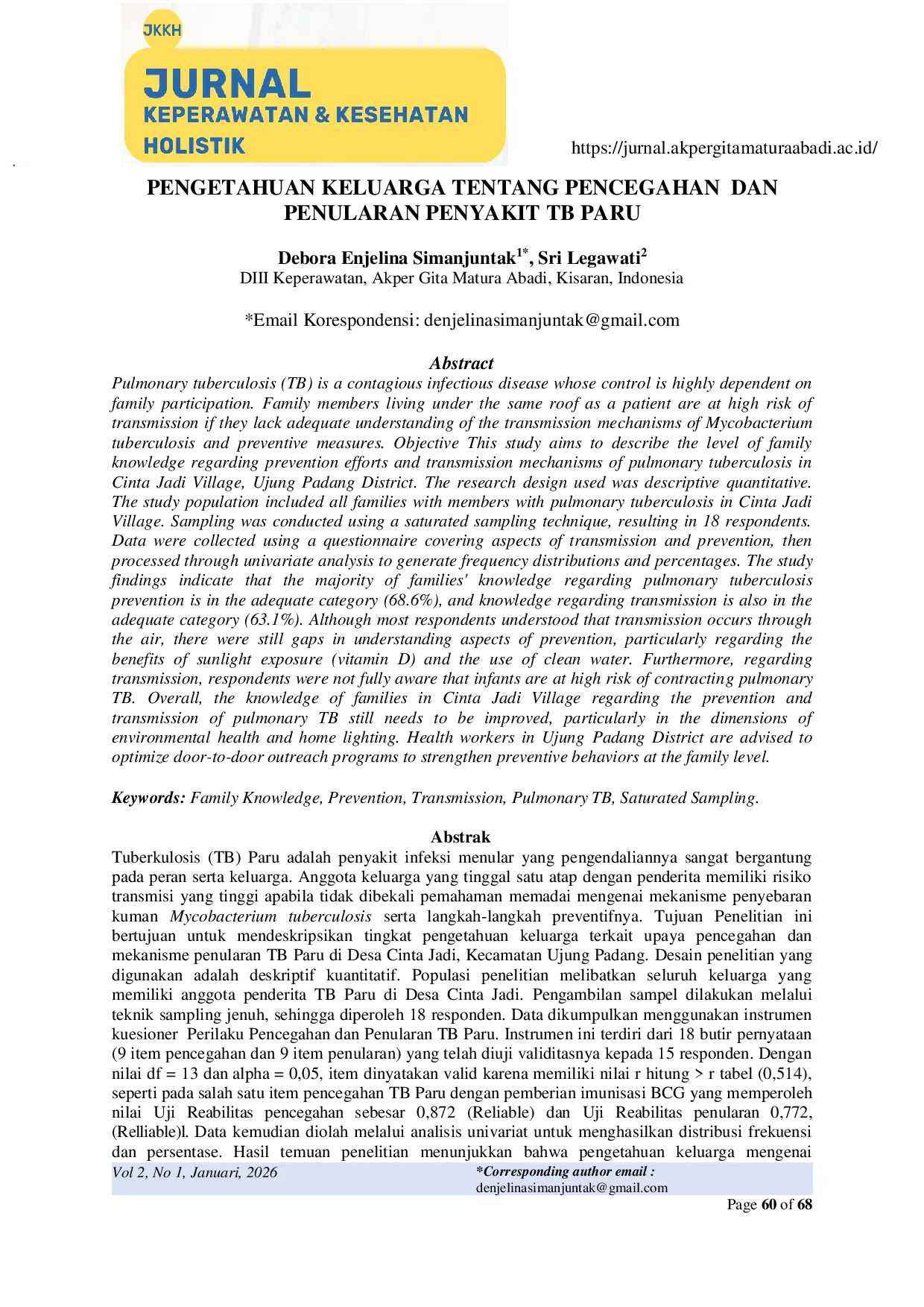 JURIS Pengetahuan Keluarga Tentang Pencegahan Dan Penularan Penyakit Tb Paru