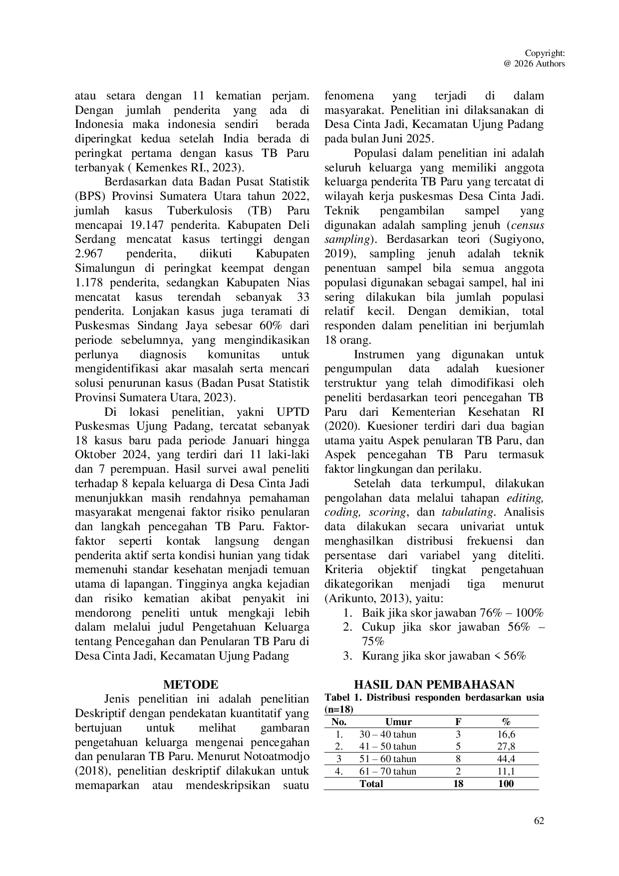 JURIS Pengetahuan Keluarga Tentang Pencegahan Dan Penularan Penyakit Tb Paru