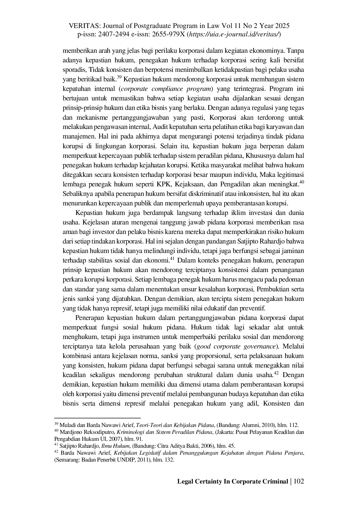 JURIS Legal Certainty In Corporate Criminal Liability For Criminal Acts Of Corruption In Indonesia