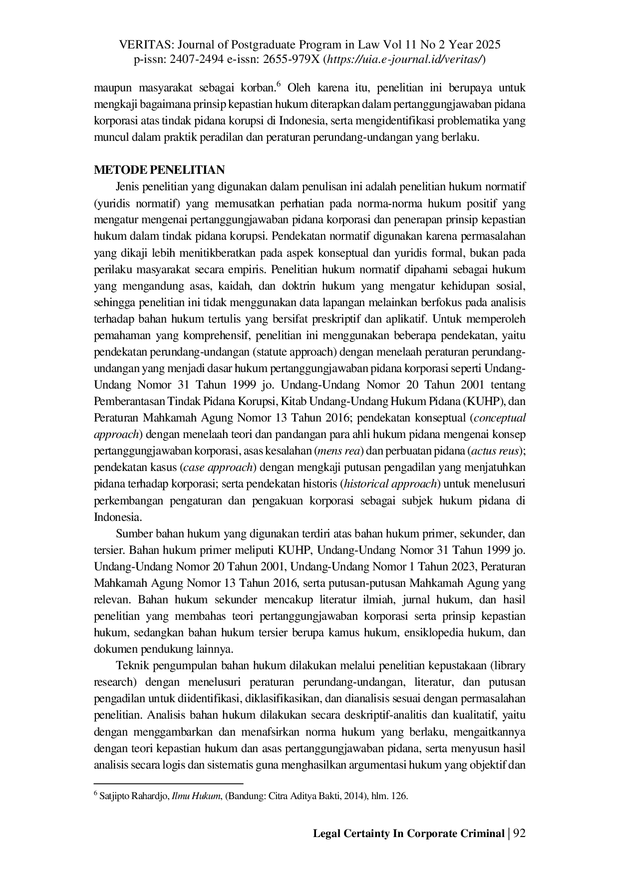 JURIS Legal Certainty In Corporate Criminal Liability For Criminal Acts Of Corruption In Indonesia