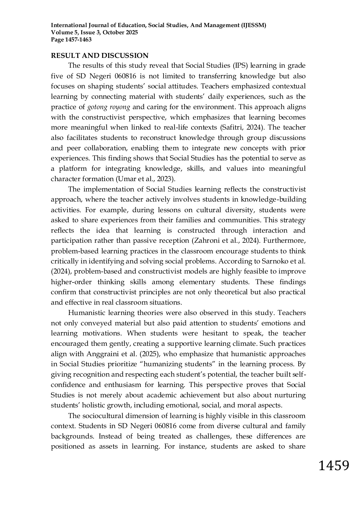 JURIS Implementation of Social Science Based Social Studies Education Theories in Social Studies Learning in Grade V at SD Negeri 060816