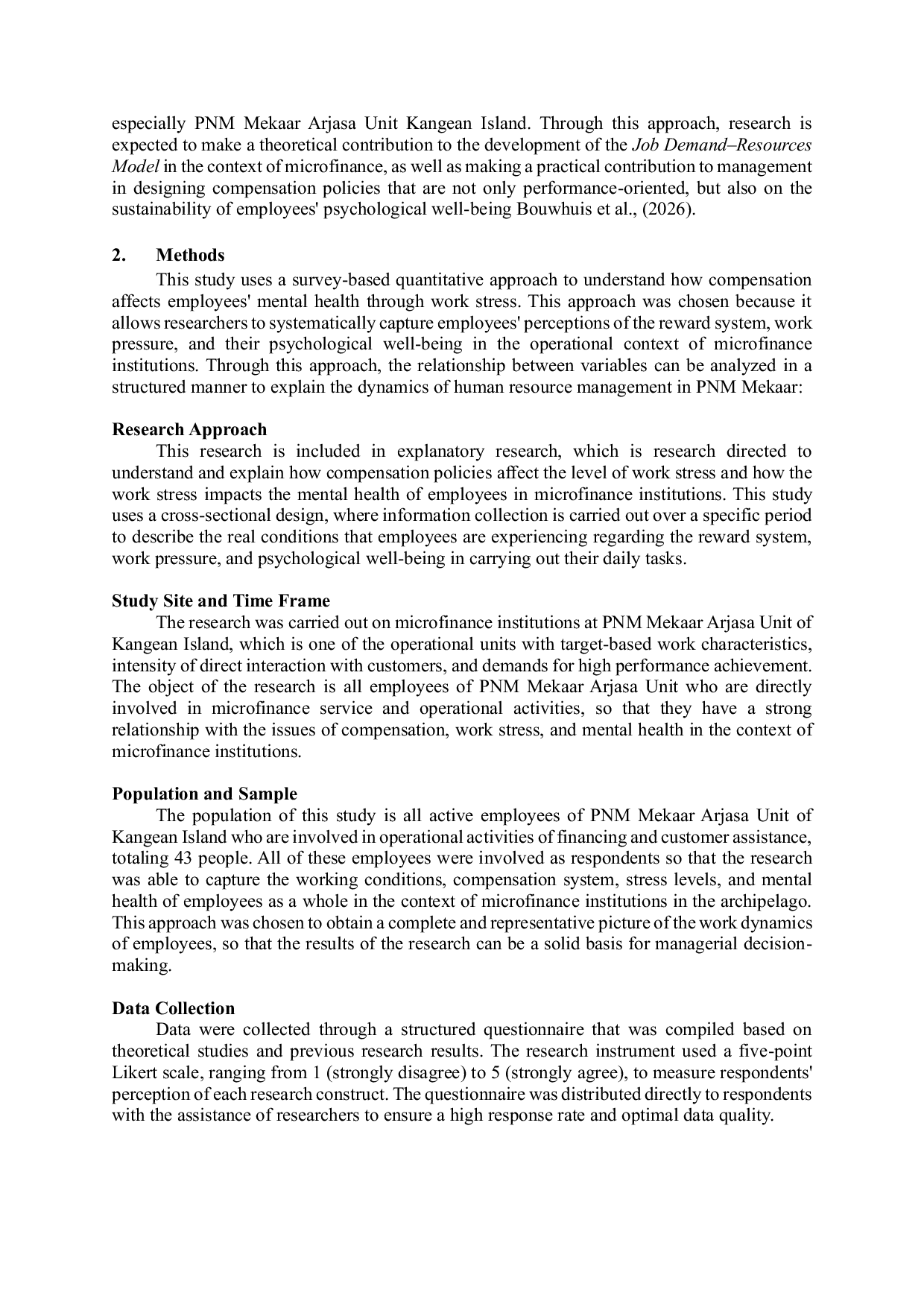JURIS Effect Of Compensation On Employee Mental Health Through Work Stress In Microfinance Institutions