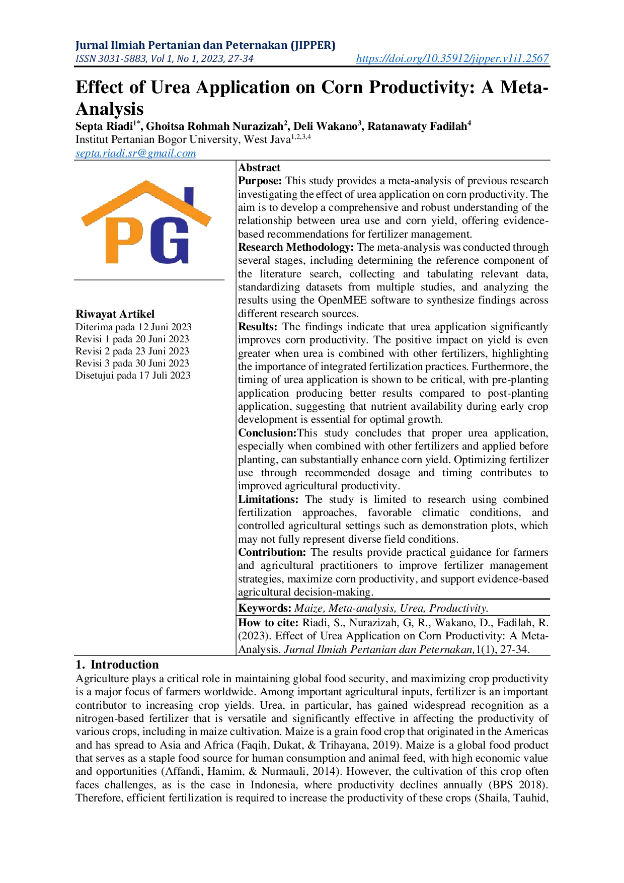 JURIS Effect of Urea Application on Corn Productivity A Meta Analysis