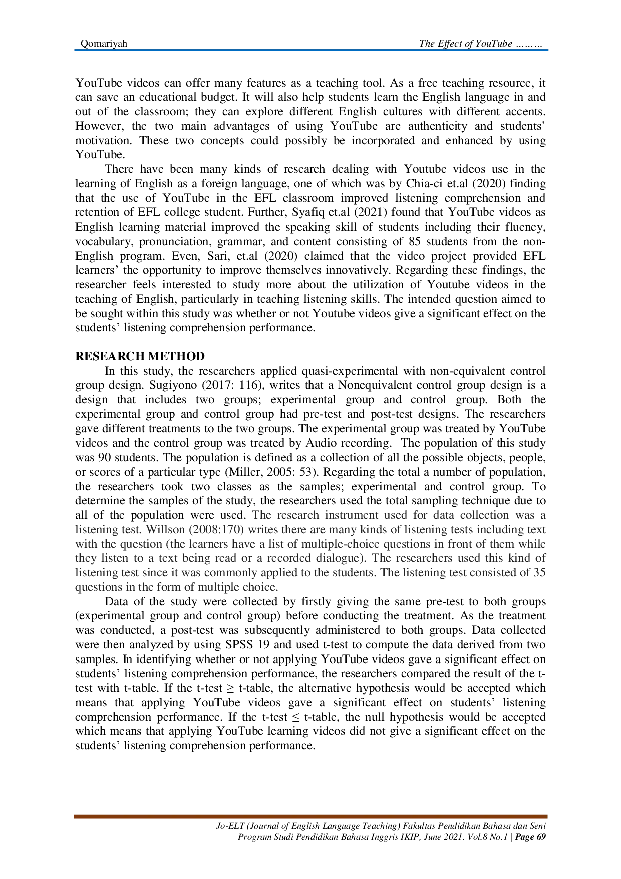 JURIS The Effect of YouTube Video on Students Listening Comprehension Performance