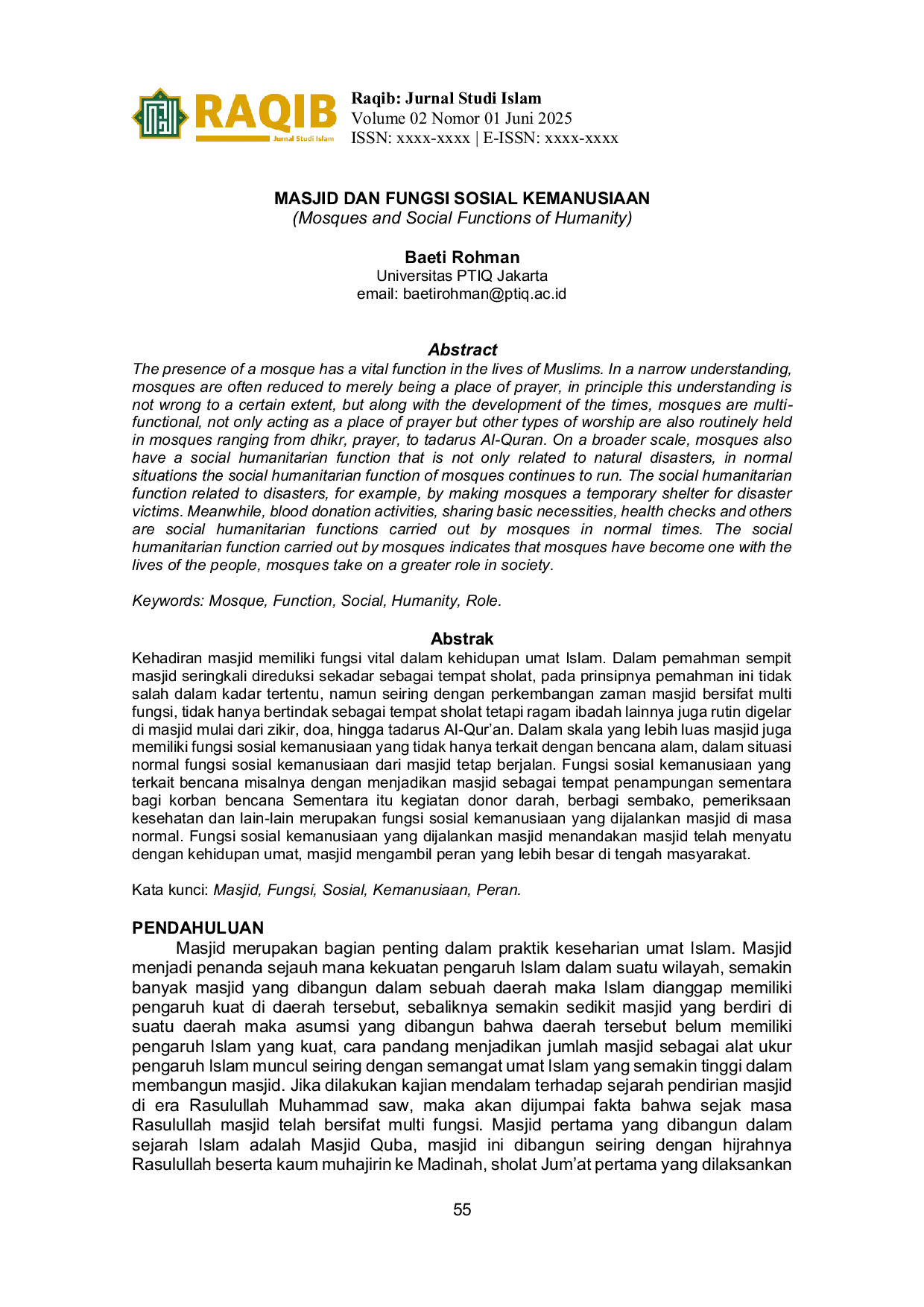 JURIS MASJID DAN FUNGSI SOSIAL KEMANUSIAAN Mosques and Social Functions of Humanity