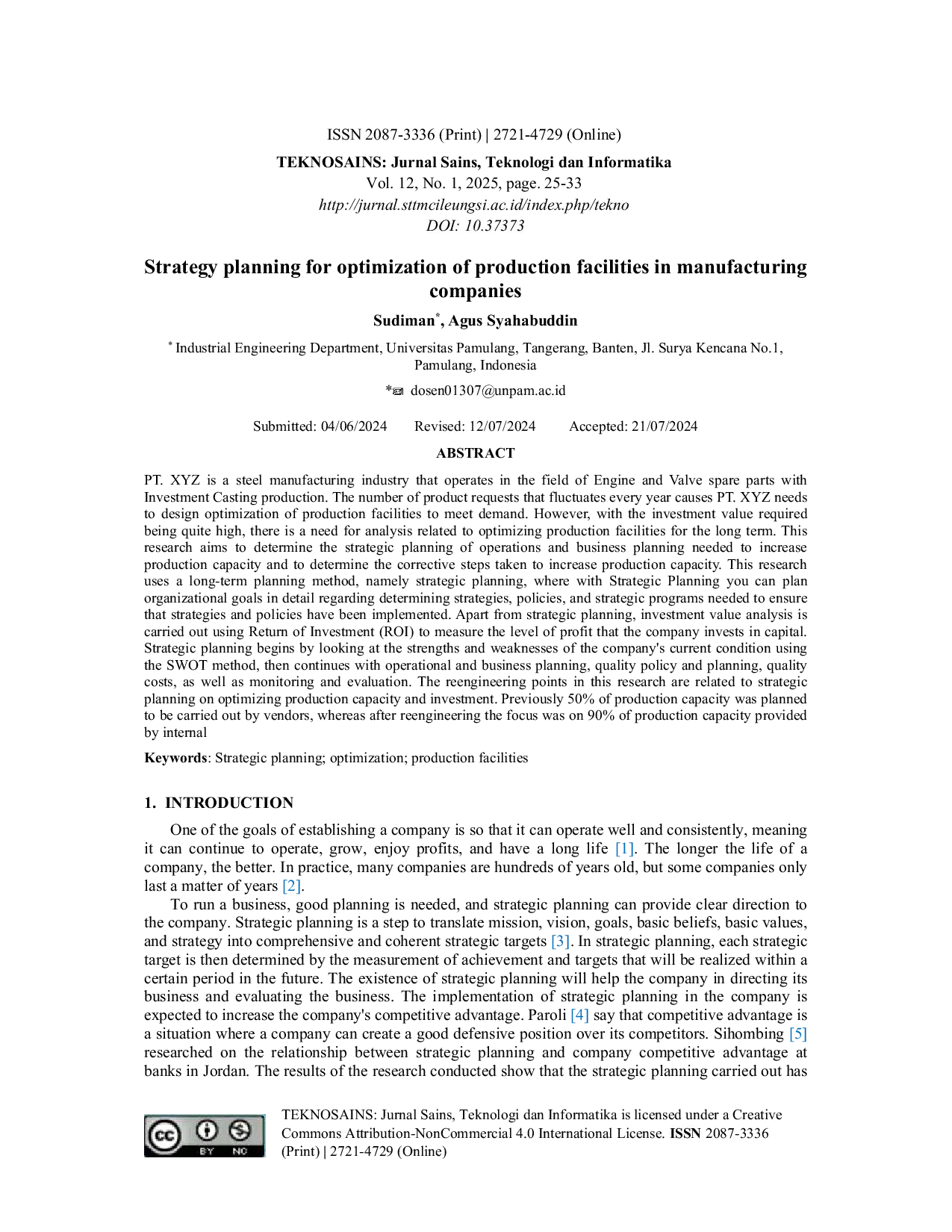 JURIS Strategy planning for optimization of production facilities in manufacturing companies