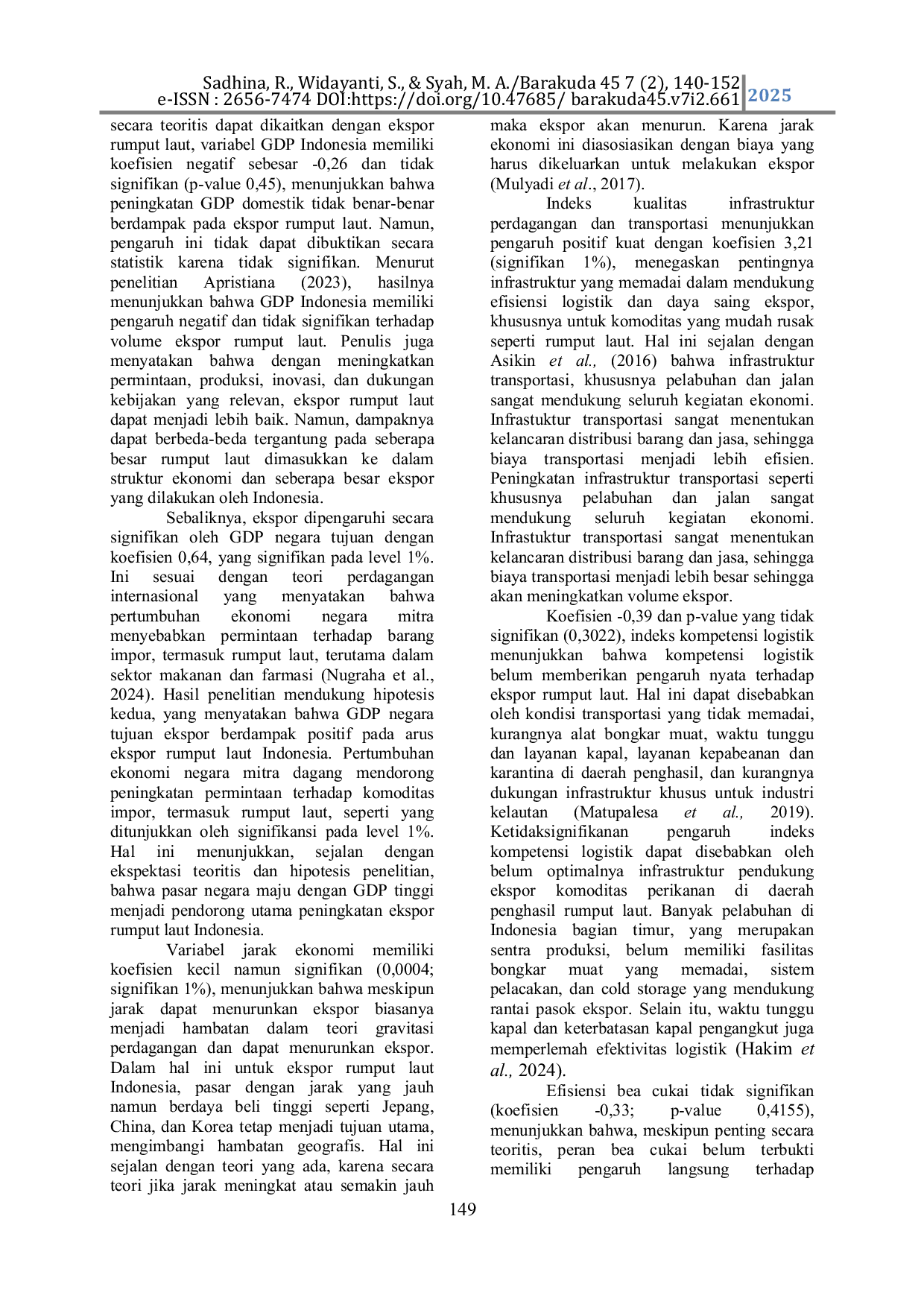 JURIS The Impact Of Trade Facilitation On Seaweed Exports In Indonesia