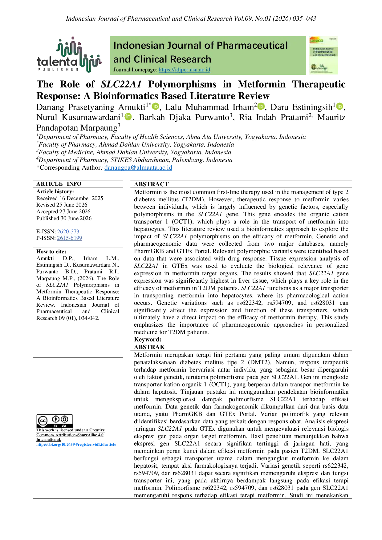 JURIS The Role of SLC22A1 Polymorphisms in Metformin Therapeutic Response A Bioinformatics Based Literature Review