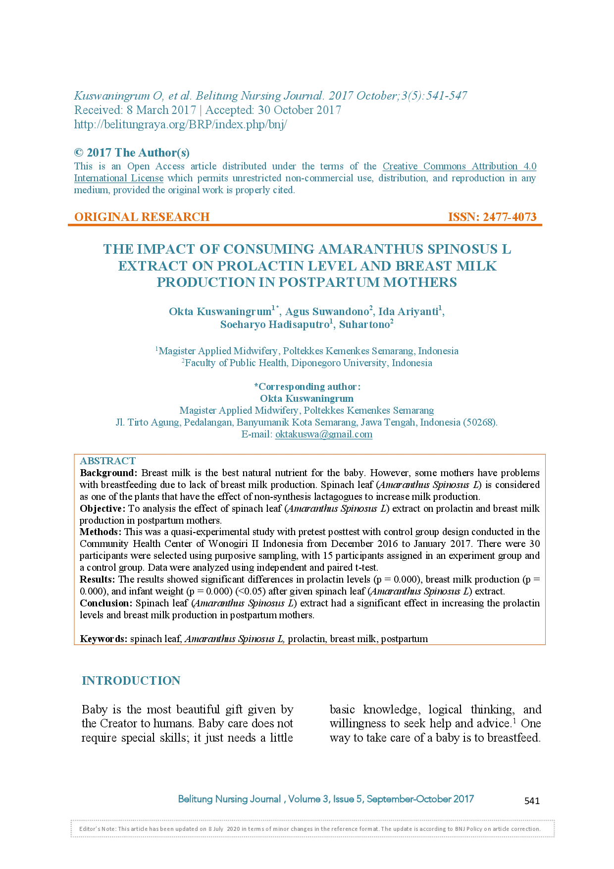 juris The Impact of Consuming Amaranthus Spinosus L Extract on Prolactin Level and Breast Milk Production in Postpartum Mothers