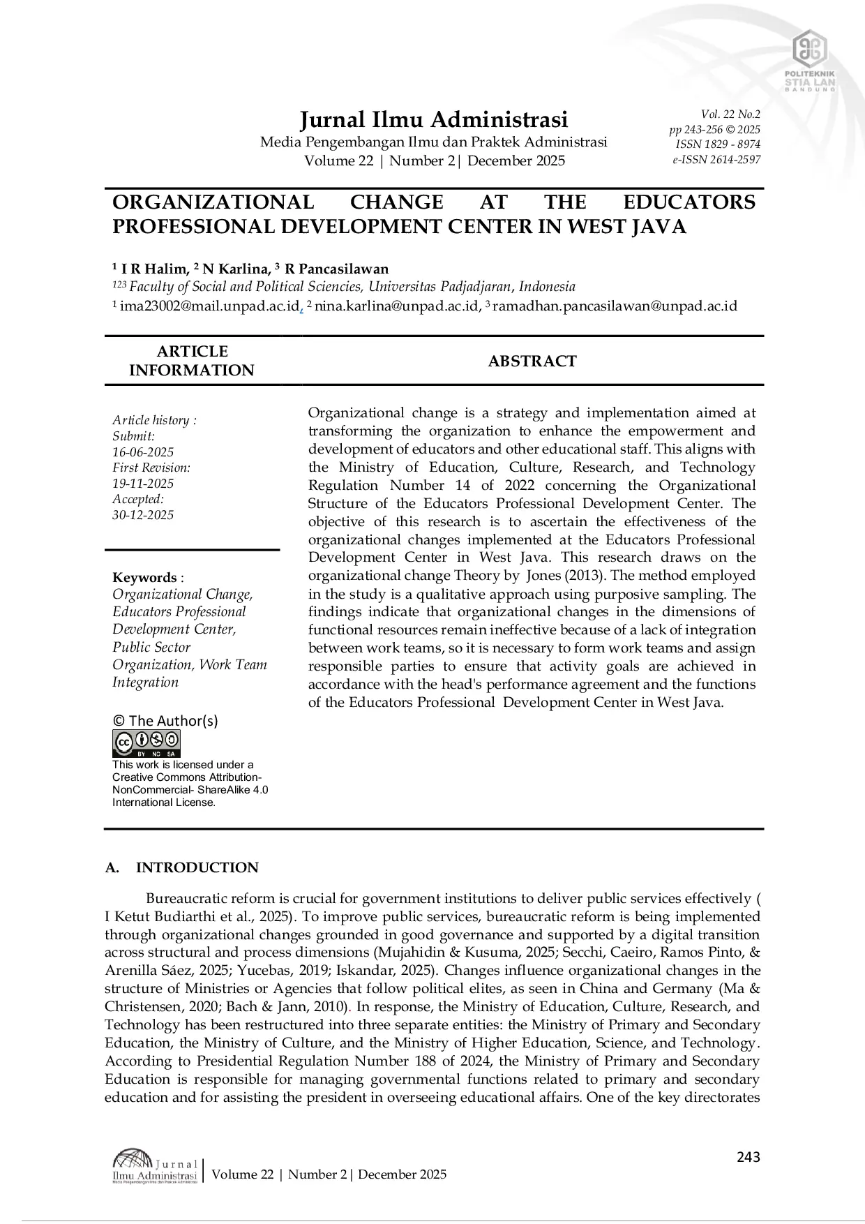 JURIS Perubahan Organisasi di Pusat Pengembangan Profesional Pendidik di Jawa Barat