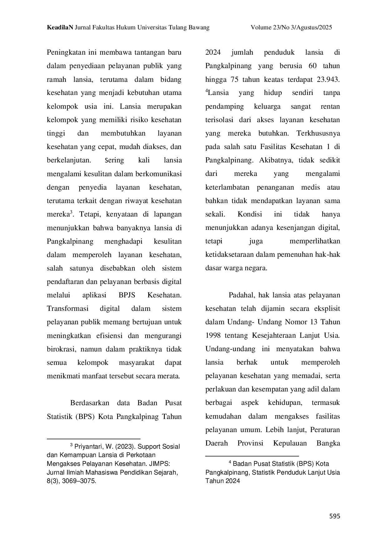 JURIS Evaluasi Regulasi dan Implementasi Layanan Kesehatan Digital Lansia di Pangkalpinang