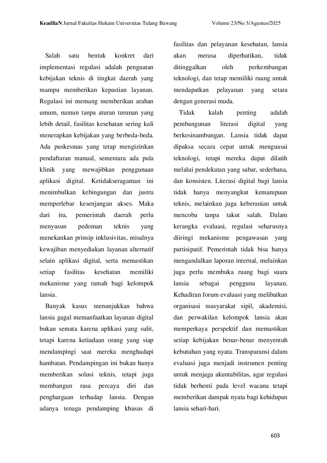 JURIS Evaluasi Regulasi dan Implementasi Layanan Kesehatan Digital Lansia di Pangkalpinang