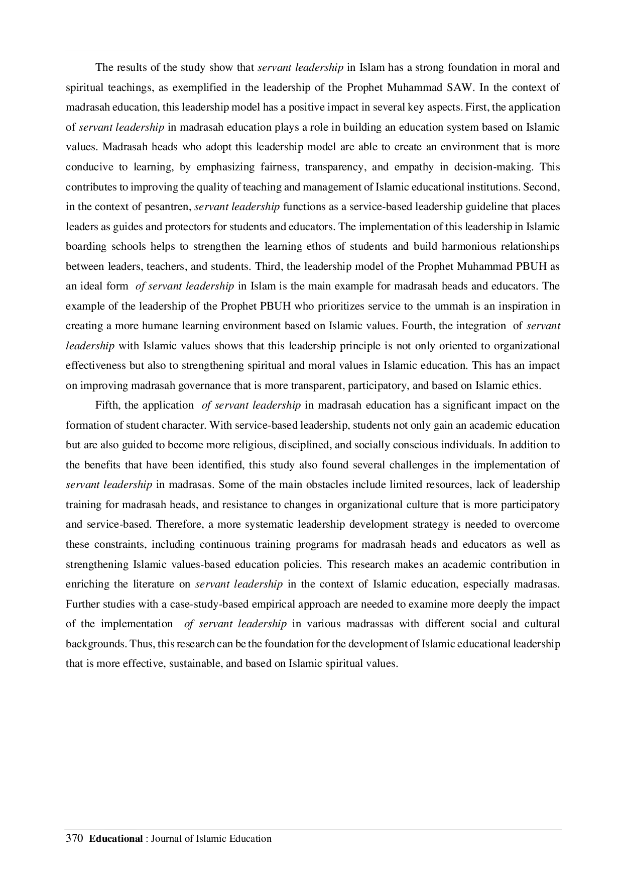 JURIS Islamic Servant Leadership Implications for Education in Madrasah