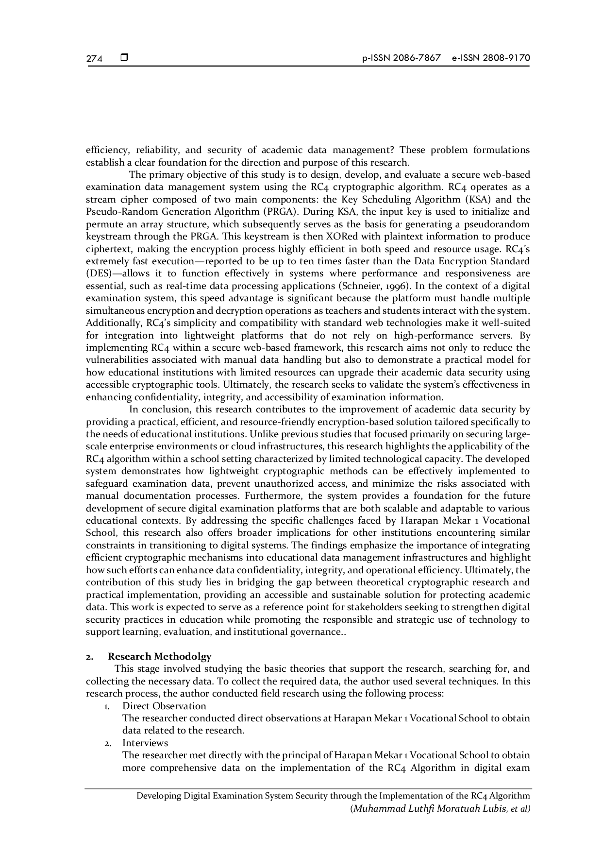 JURIS Developing Digital Examination System Security through the Implementation of the RC4 Algorithm