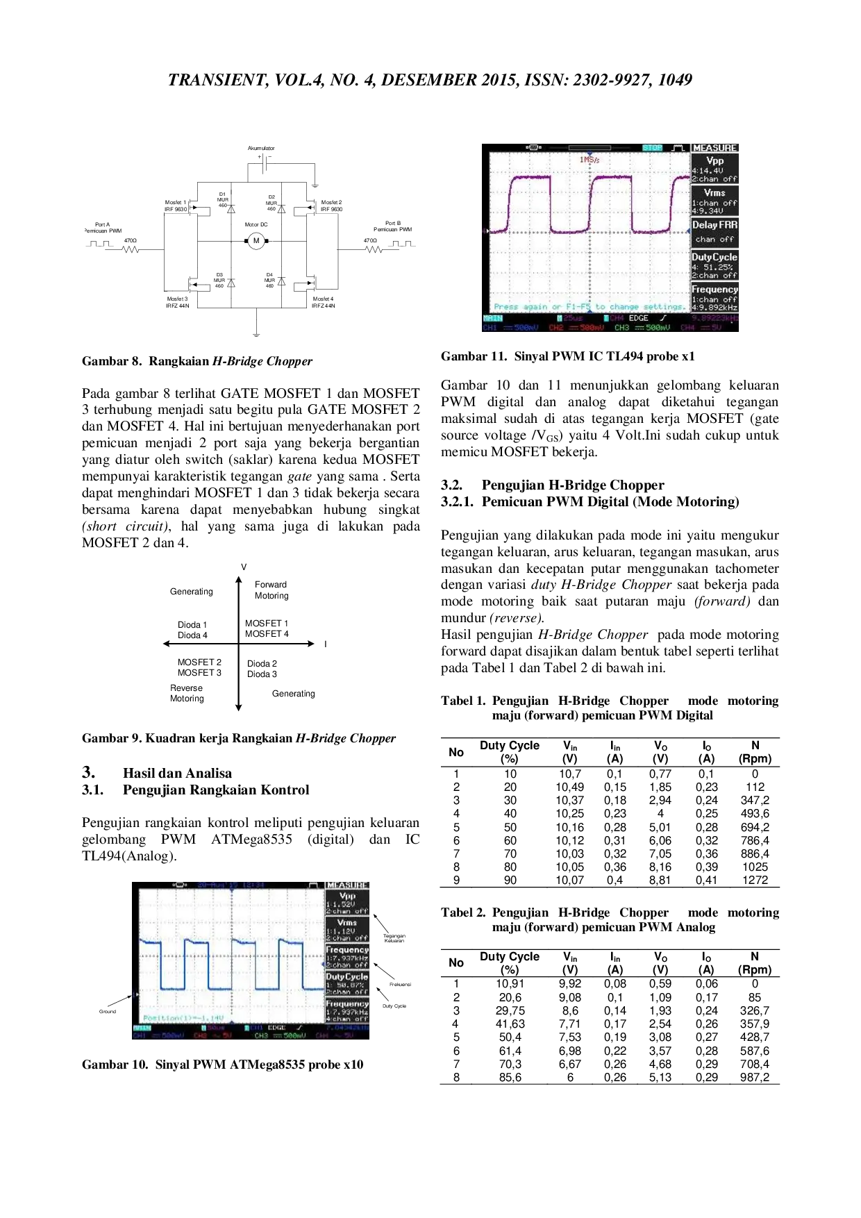 JURIS Perancangan Rangkaian H Bridge Chopper untuk Simulasi Kendaraan Listrik dengan Pemicuan PWM Analog dan Digital
