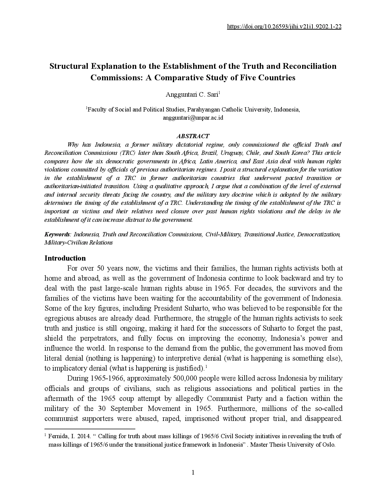 juris Structural Explanation to the Establishment of the Truth and Reconciliation Commissions A Comparative Study of Five Countries