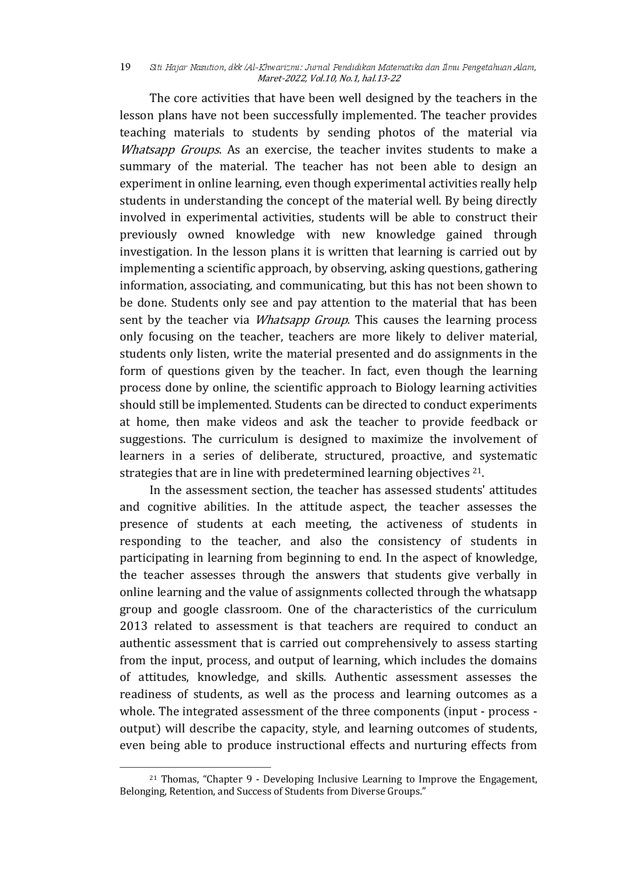 juris Analyze the Implementation of the 2013 Curriculum in the Virtual Biology Learning Process for Teachers at a Madrasah Aliyah