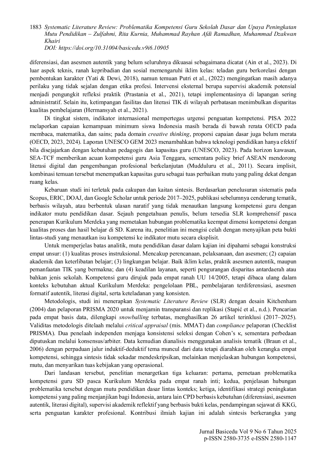 JURIS Systematic Literature Review Problematika Kompetensi Guru Sekolah Dasar dan Upaya Peningkatan Mutu Pendidikan