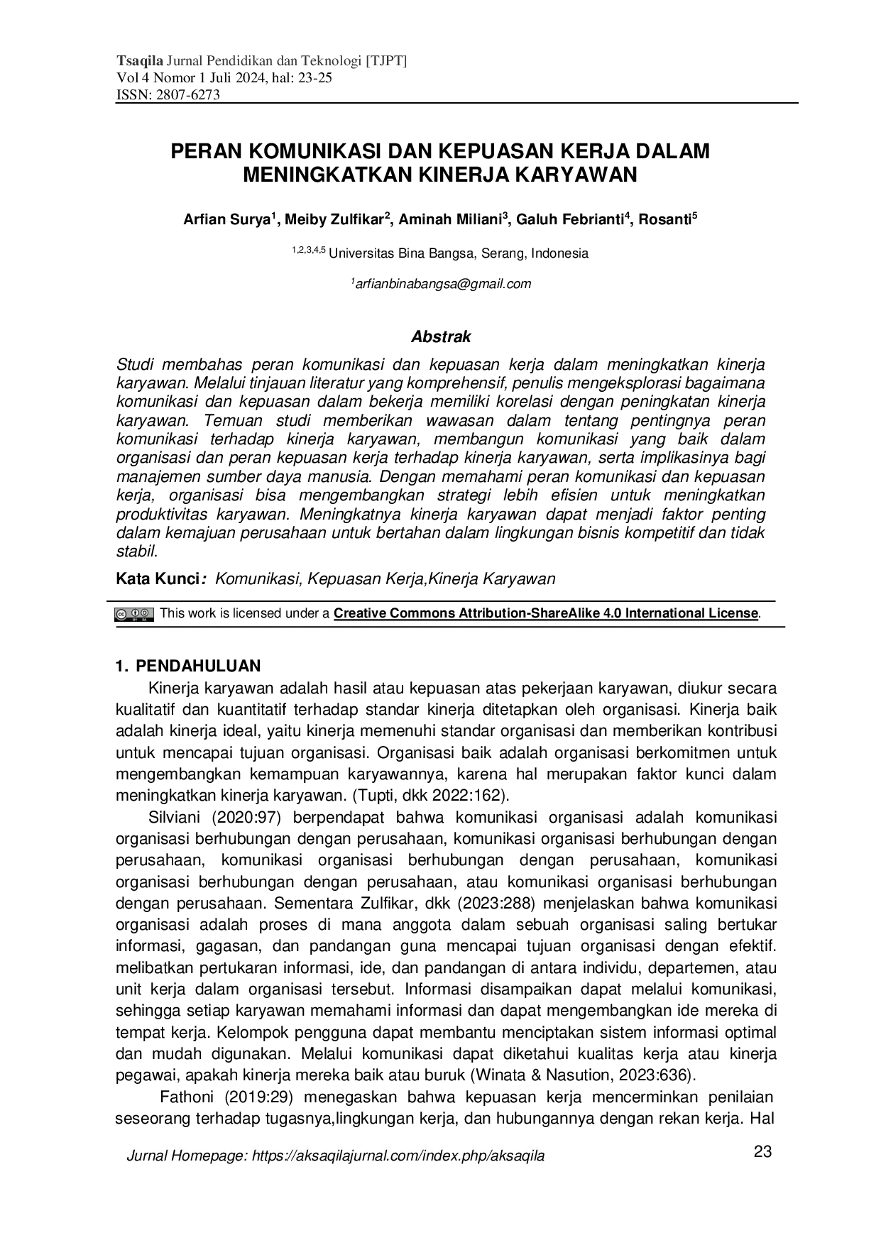 JURIS Peran Komunikasi dan Kepuasan Kerja dalam Meningkatkan Kinerja Karyawan