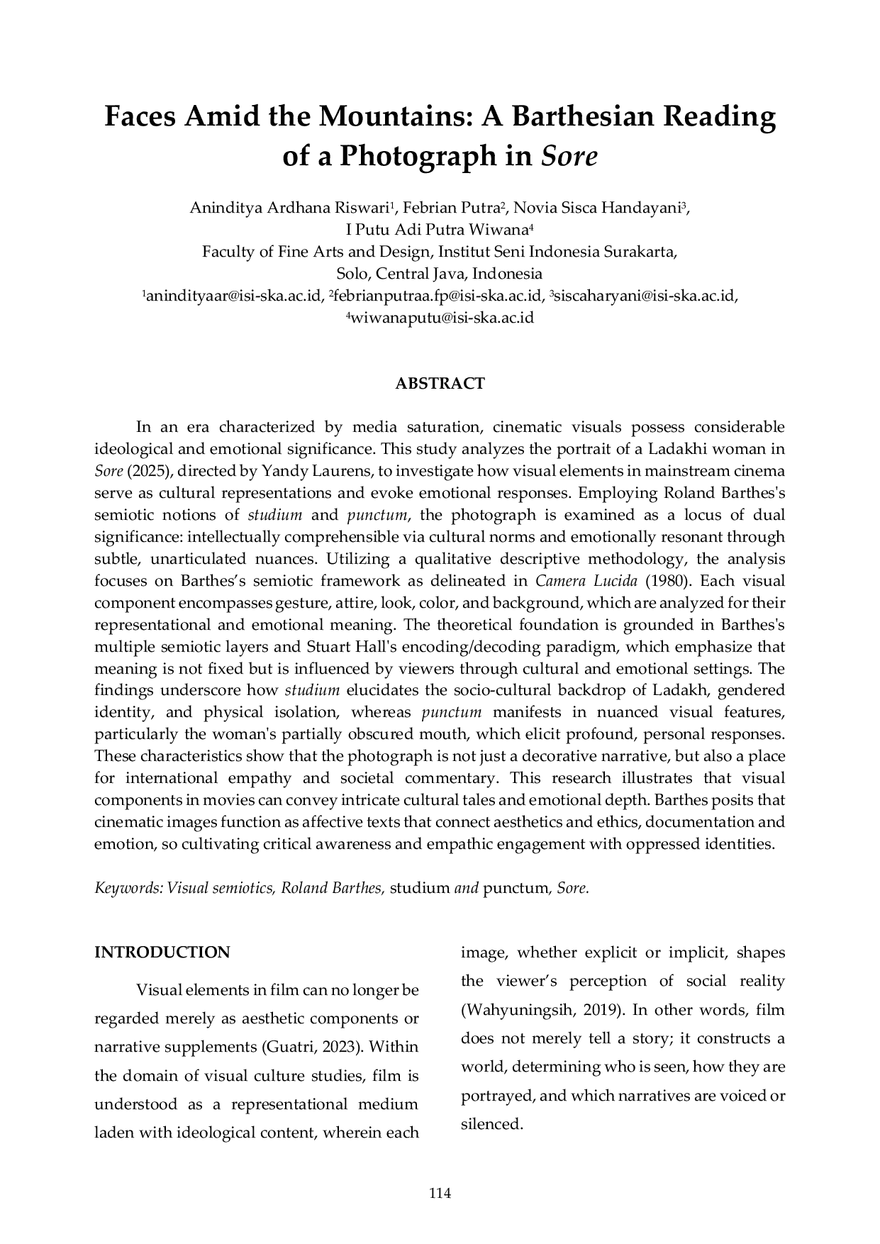 JURIS Faces Amid the Mountains A Barthesian Reading of a Photograph in Sore