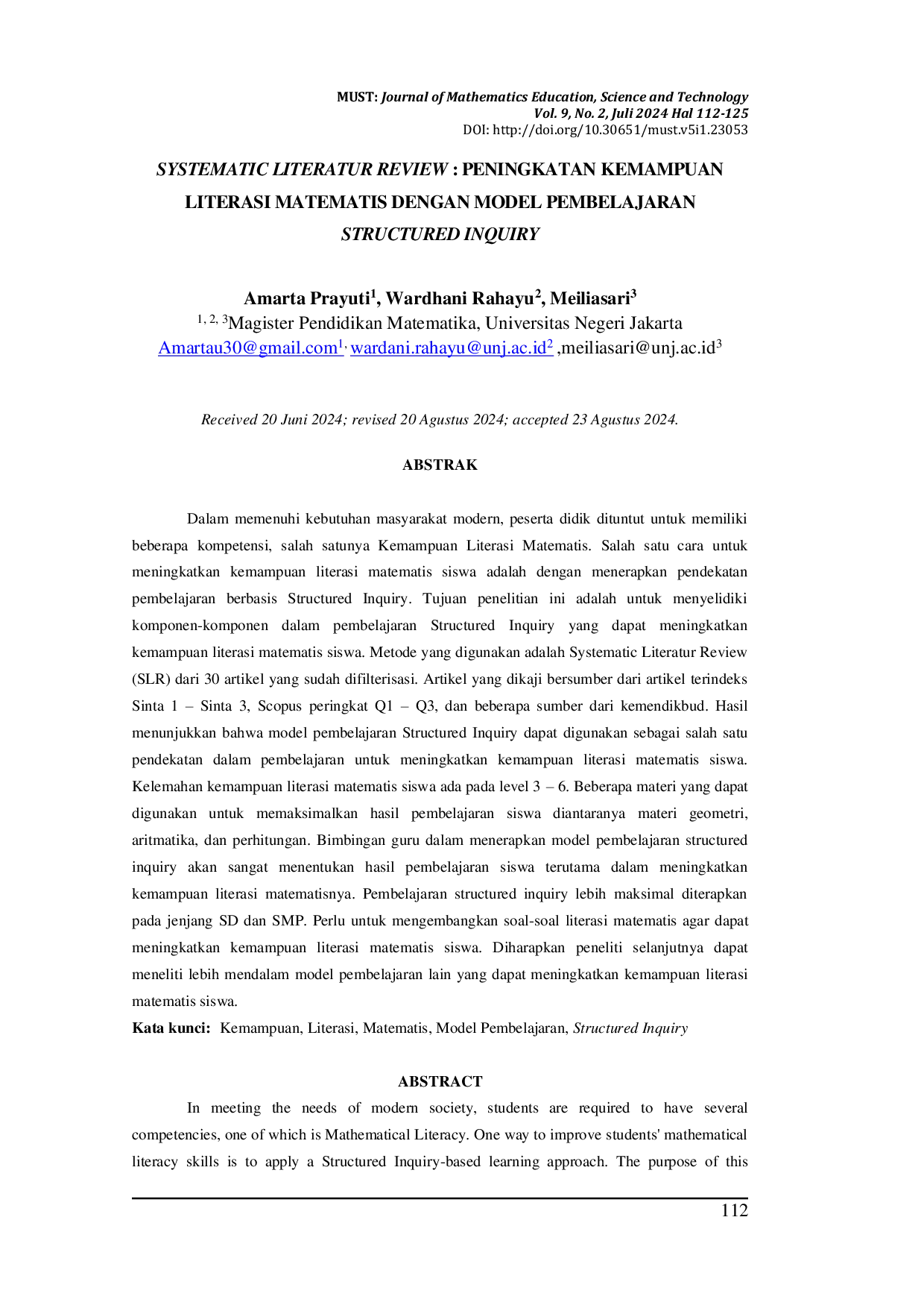 JURIS Systematic Literatur Review Peningkatan Kemampuan Literasi Matematis dengan Model Pembelajaran Structured Inquiry