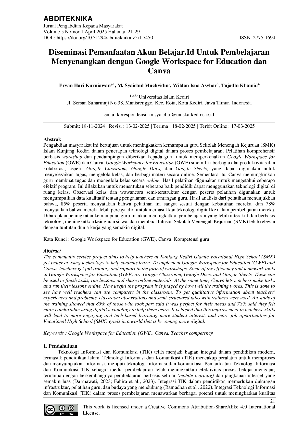 JURIS Diseminasi Pemanfaatan Akun Belajar Id Untuk Pembelajaran Menyenangkan dengan Google Workspace for Education dan Canva