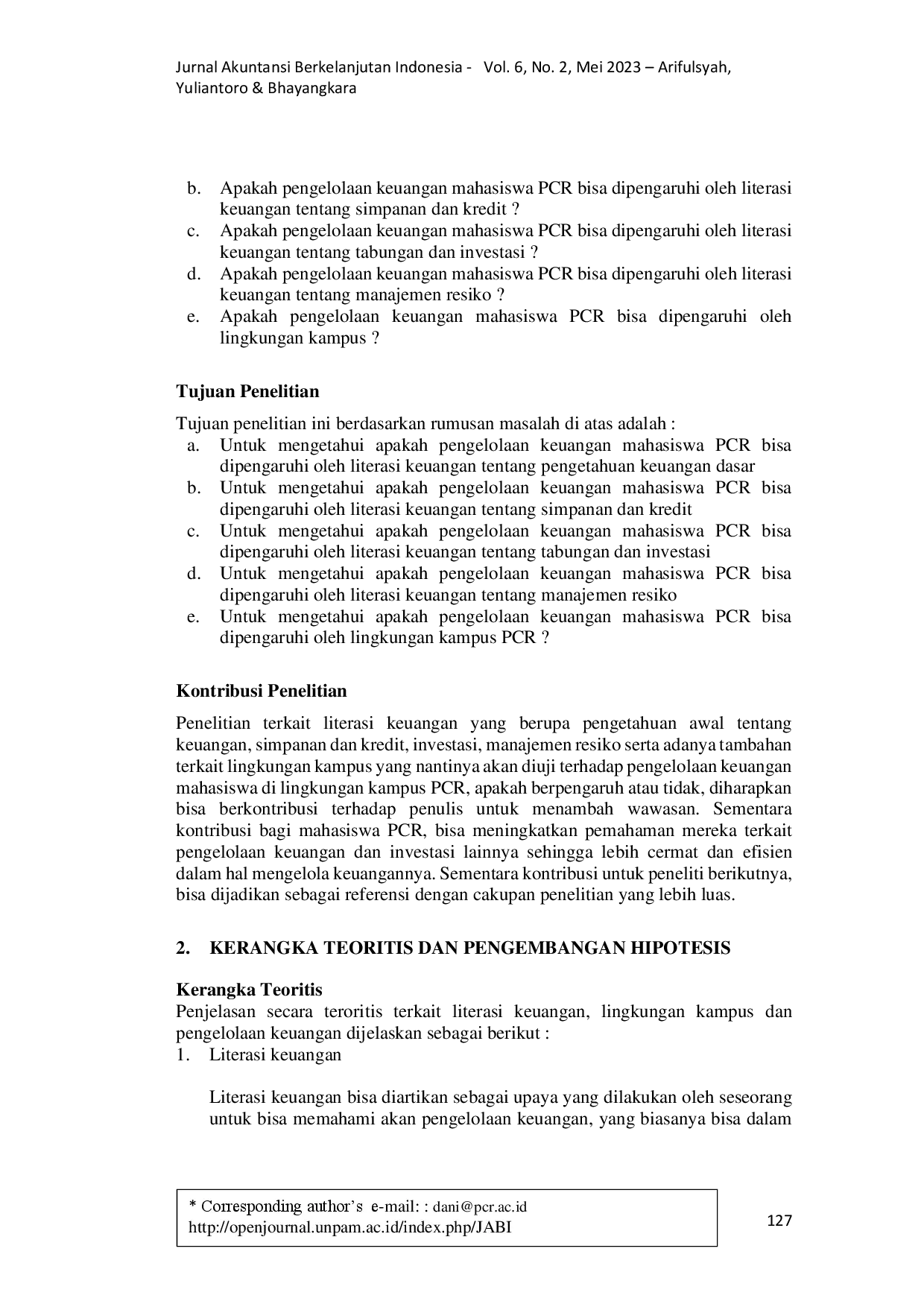 juris Faktor Faktor Yang Mempengaruhi Perilaku Pengelolaan Keuangan Mahasiswa Politeknik Caltex Riau