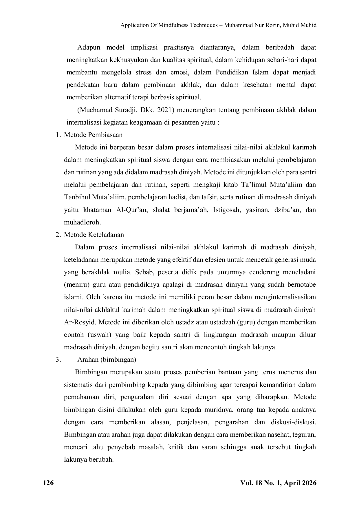 JURIS Application Of Mindfulness Techniques in Learning in Islamic Boarding School from the Hadith Perspective